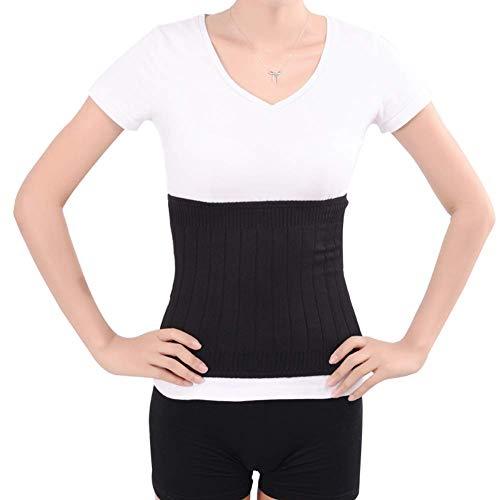 Greenery-GRE Soft Warm Knit Compression Waistband Back Brace Lumbar Support Wrap Slim Waist Trimmer Kidney Binder Belly Stomach Warmer Belt- Help Pain Relief Surgical Recovery (Black, L: for Waistline 35"-42")