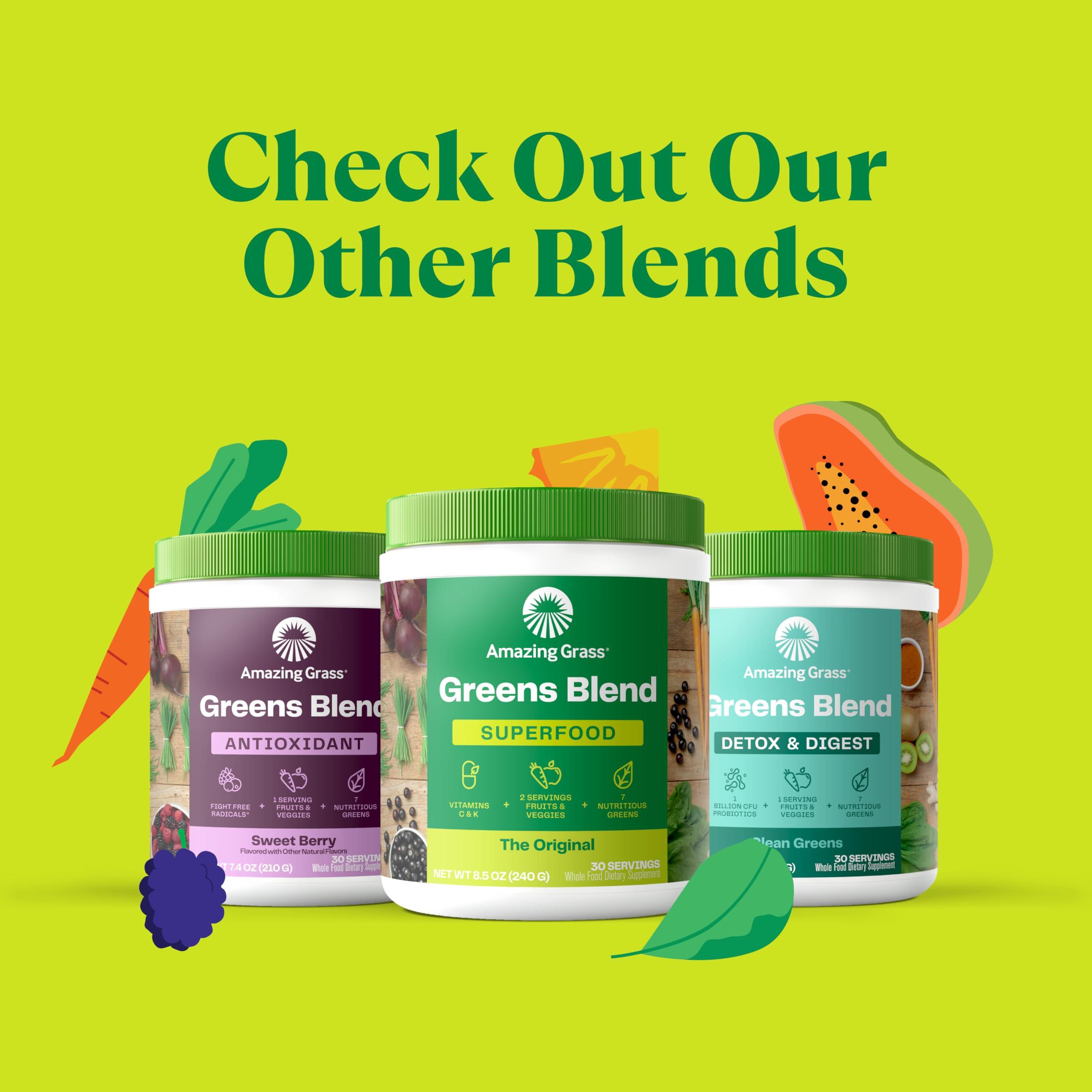 Amazing Grass Amazing Grass Greens Blend Mood: Super Greens Powder Smoothie Mix for Mood, Relaxation & Stress Support with Organic Spirulina, Chlorella, Beet Root Powder, Digestive Enzymes & Probiotics, 30 Servings