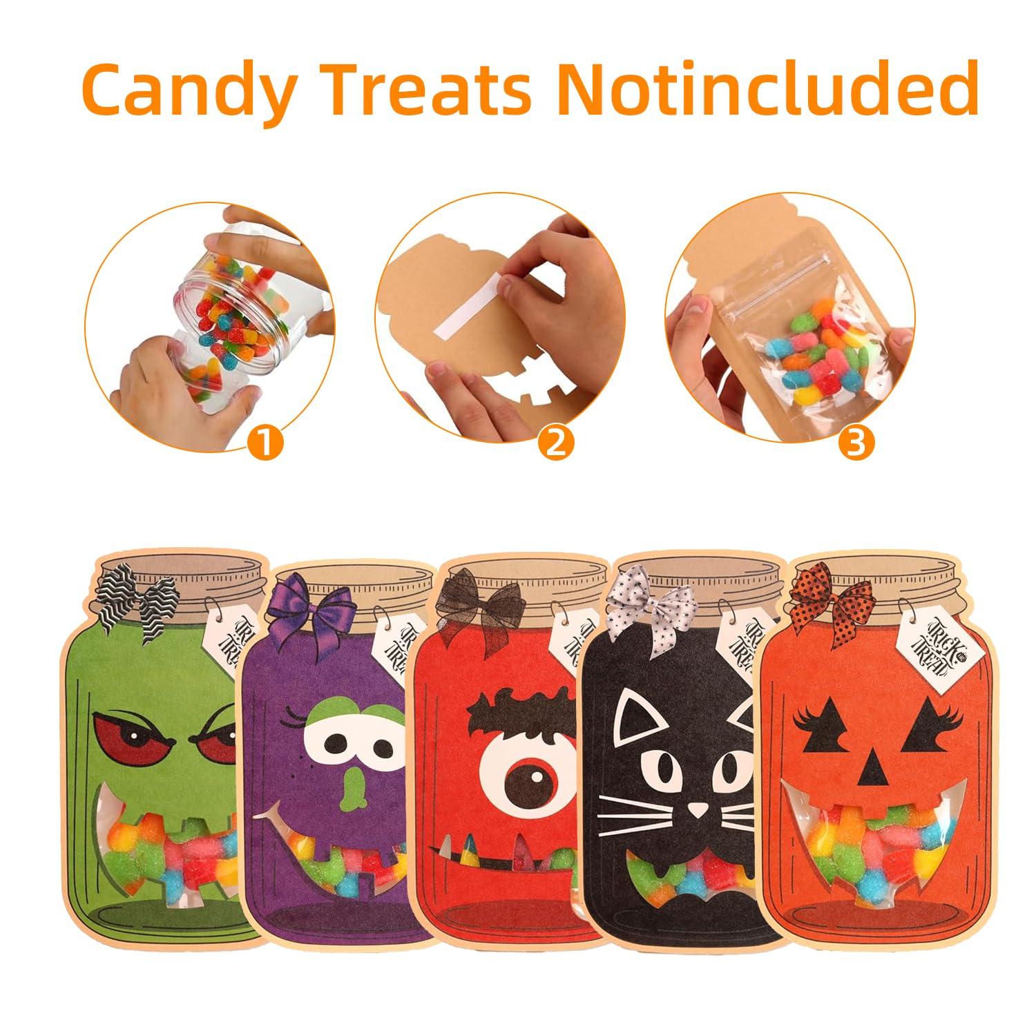 Colodeol 30 Pack Halloween Party Treat Bags - Trick or Treat Bags with Candy Cards, School Classroom Party Favors