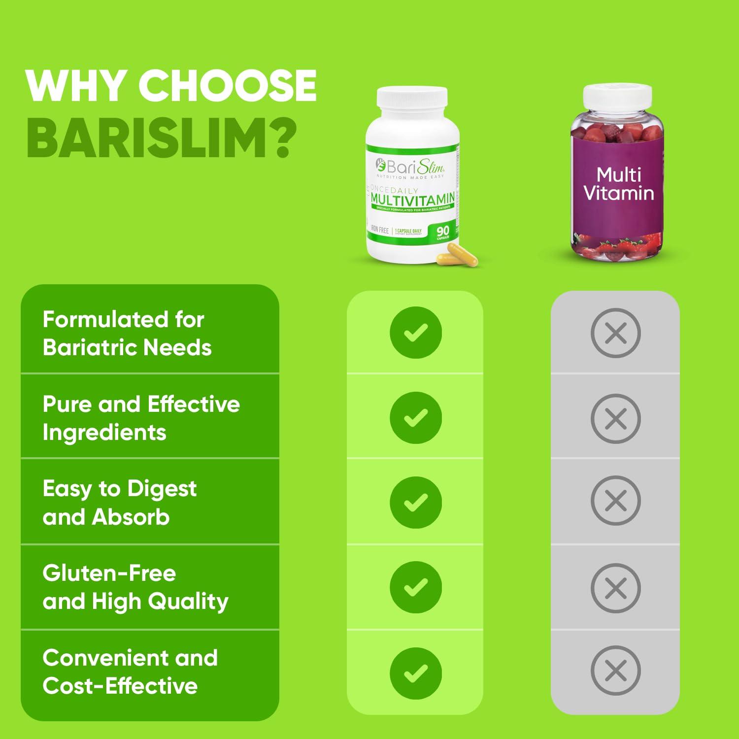BariSlim BariSlim Once Daily Bariatric Multivitamin Capsule - Iron-Free Formula - Bariatric Vitamin and Supplement for Post Bariatric Surgery, Including Gastric Bypass and Gastric Sleeve | 90-Day Supply