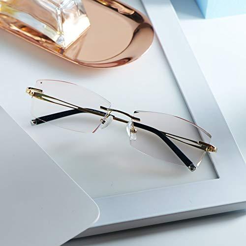 LifeArt LifeArt Blue Light Blocking Glasses, Computer Reading Glasses, Anti Blue Rays, Reduce Eyestrain, Rimless Frame Tinted Lens with diamond, Stylish for Men and Wowen (+4.00 Magnification)