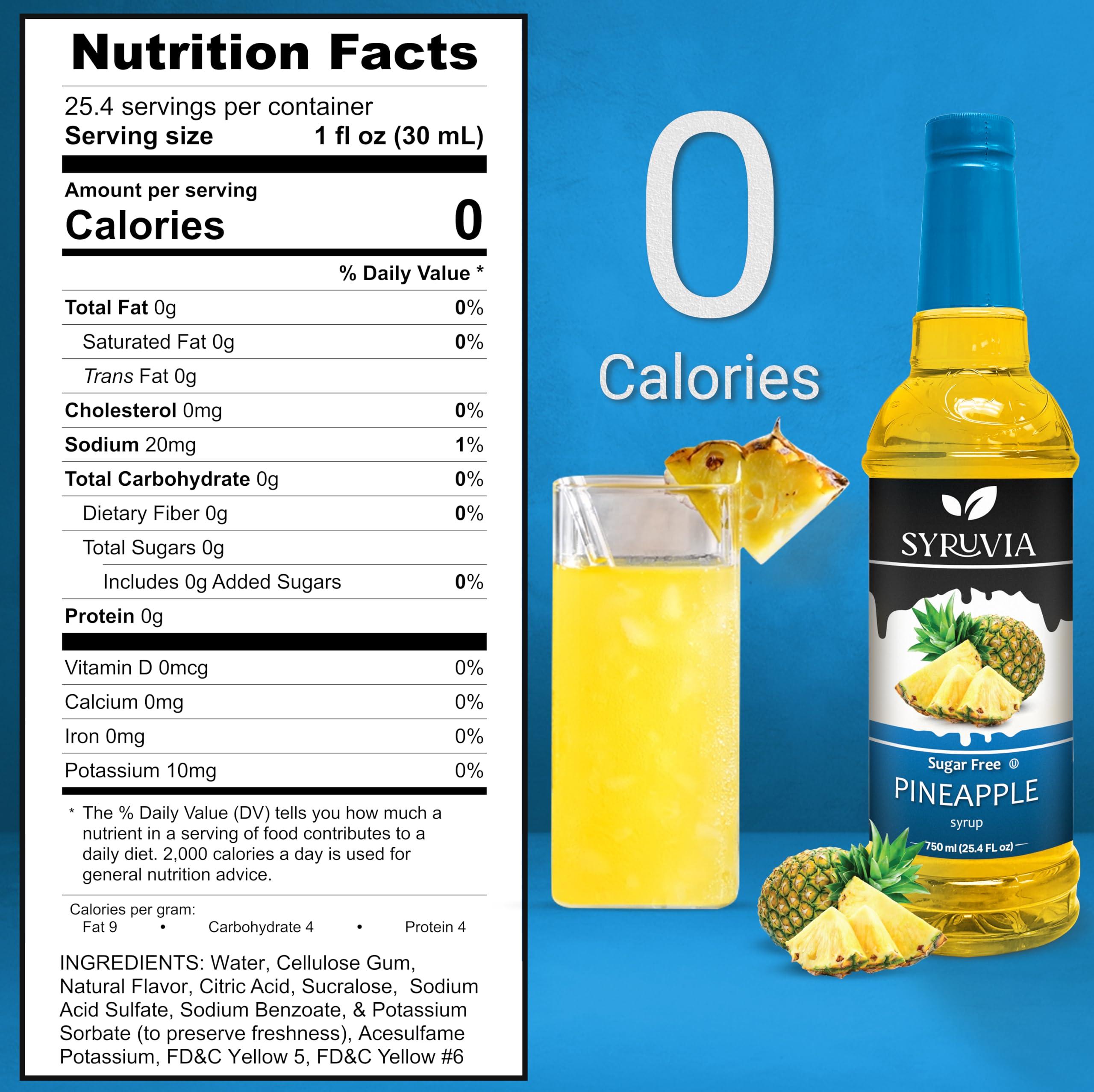 SYRUVIA Syruvia Sugar Free Pineapple Syrup With Syrup Pump Dispenser Pineapple Syrup Flavor, 25.4 fl oz - Perfect for Cocktails, ice Tea, Desserts, Italian Sodas, Ice and More, Kosher and Gluten-Free