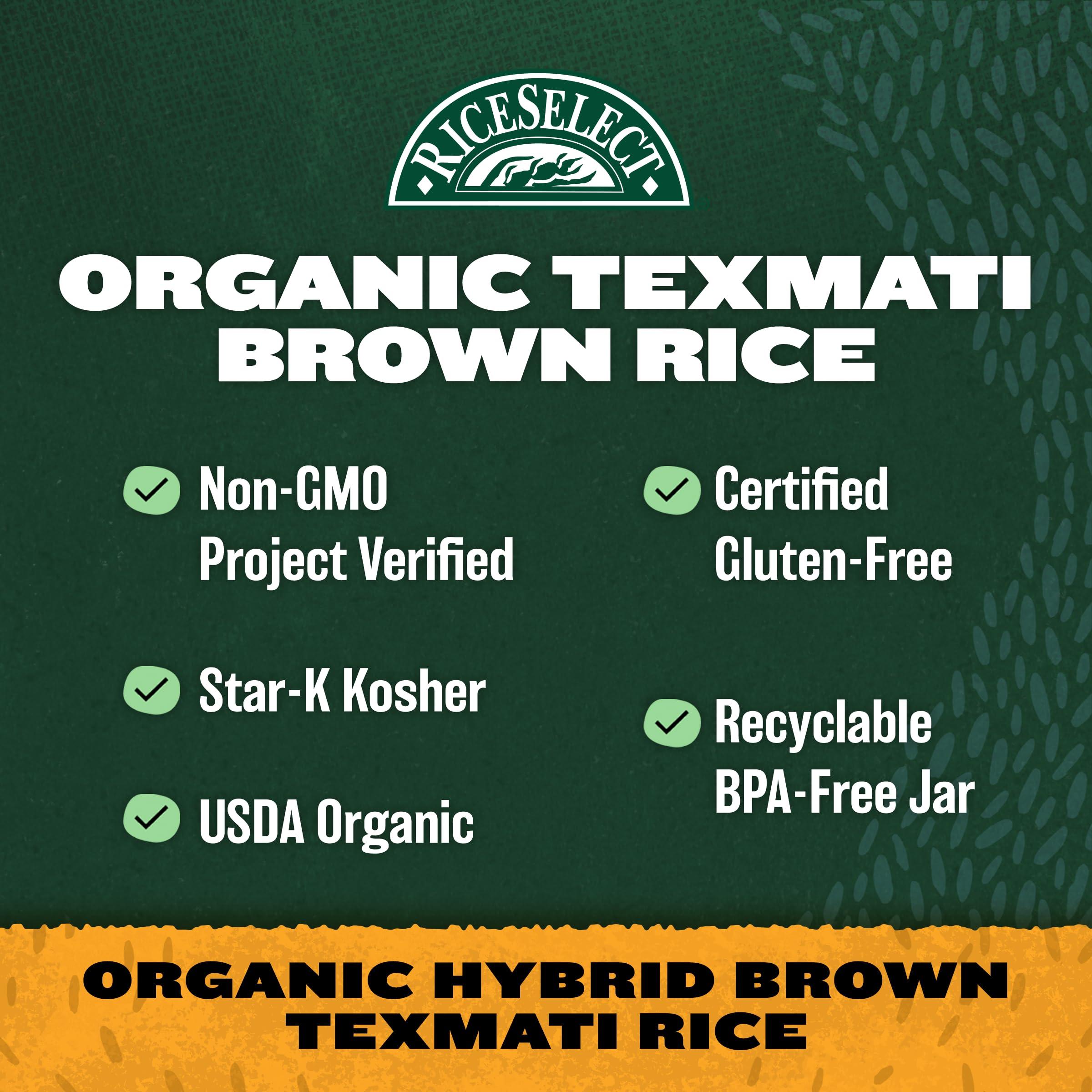 RiceSelect RiceSelect Organic Texmati Brown Basmati Rice, Premium Non-GMO Gluten-Free Long-Grain Brown Rice, 32-Ounce Jar