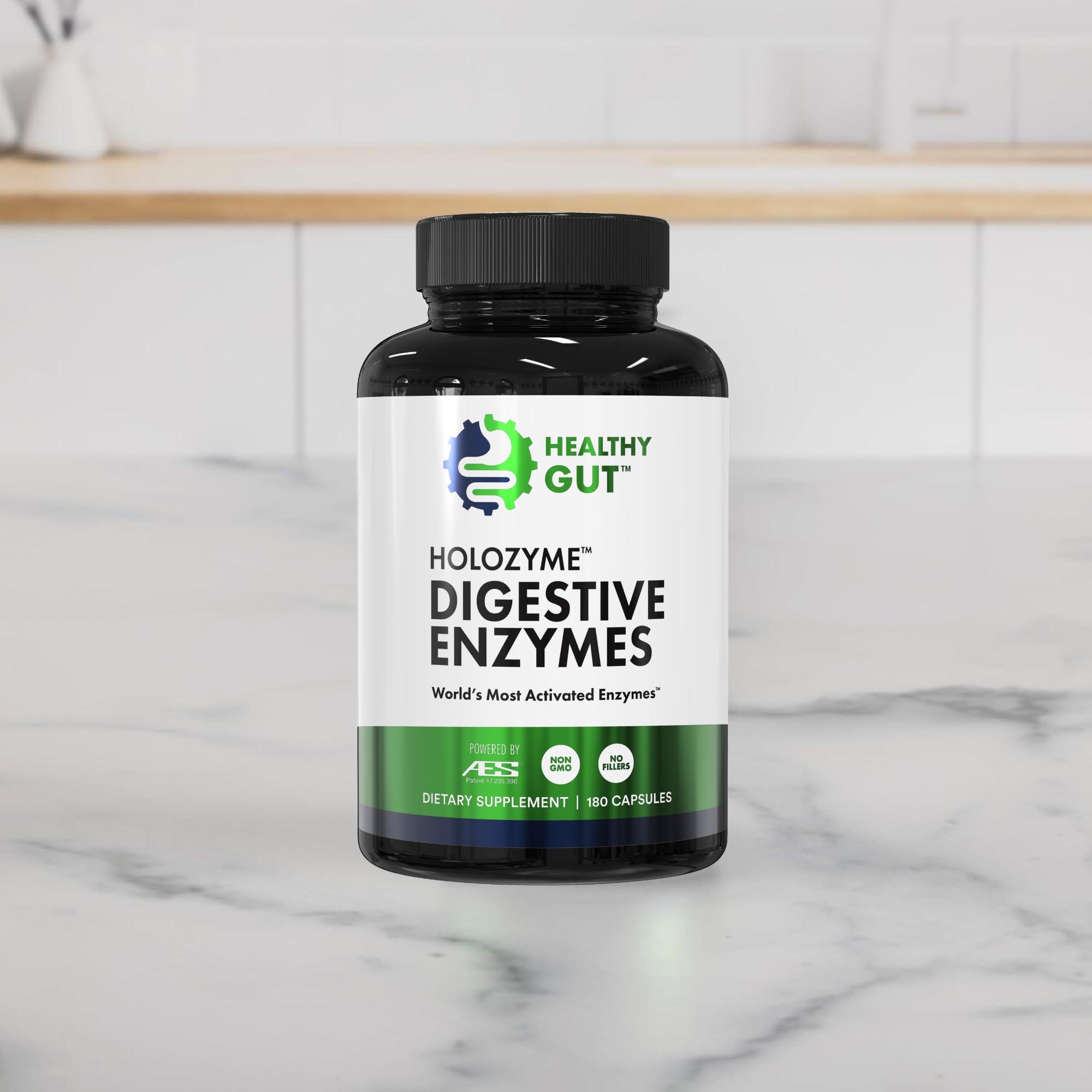Healthy Gut, LLC Healthy Gut HoloZyme Digestive Enzymes | Enjoy Your Favorite Foods Again | w/Protease, Amylase, Lipase, Lactase, and More | 90 Servings