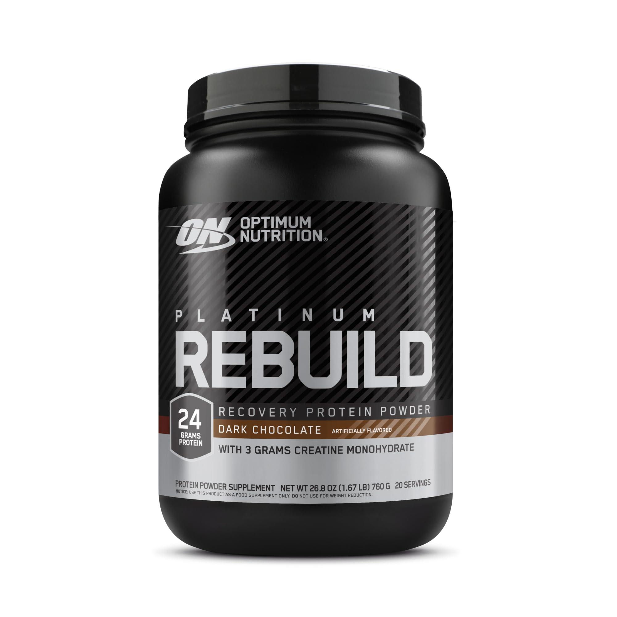 Optimum Nutrition Optimum Nutrition Platinum Rebuild, Premium Platinum Blend Protein Powder with Creatine Monohydrate, Dark Chocolate, 20 Servings