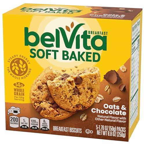 Belvita belVita Soft Baked Oats & Chocolate Breakfast Biscuits, Chewy Breakfast Bars, 6 Boxes of 5 Packs (1 Biscuit Per Pack)