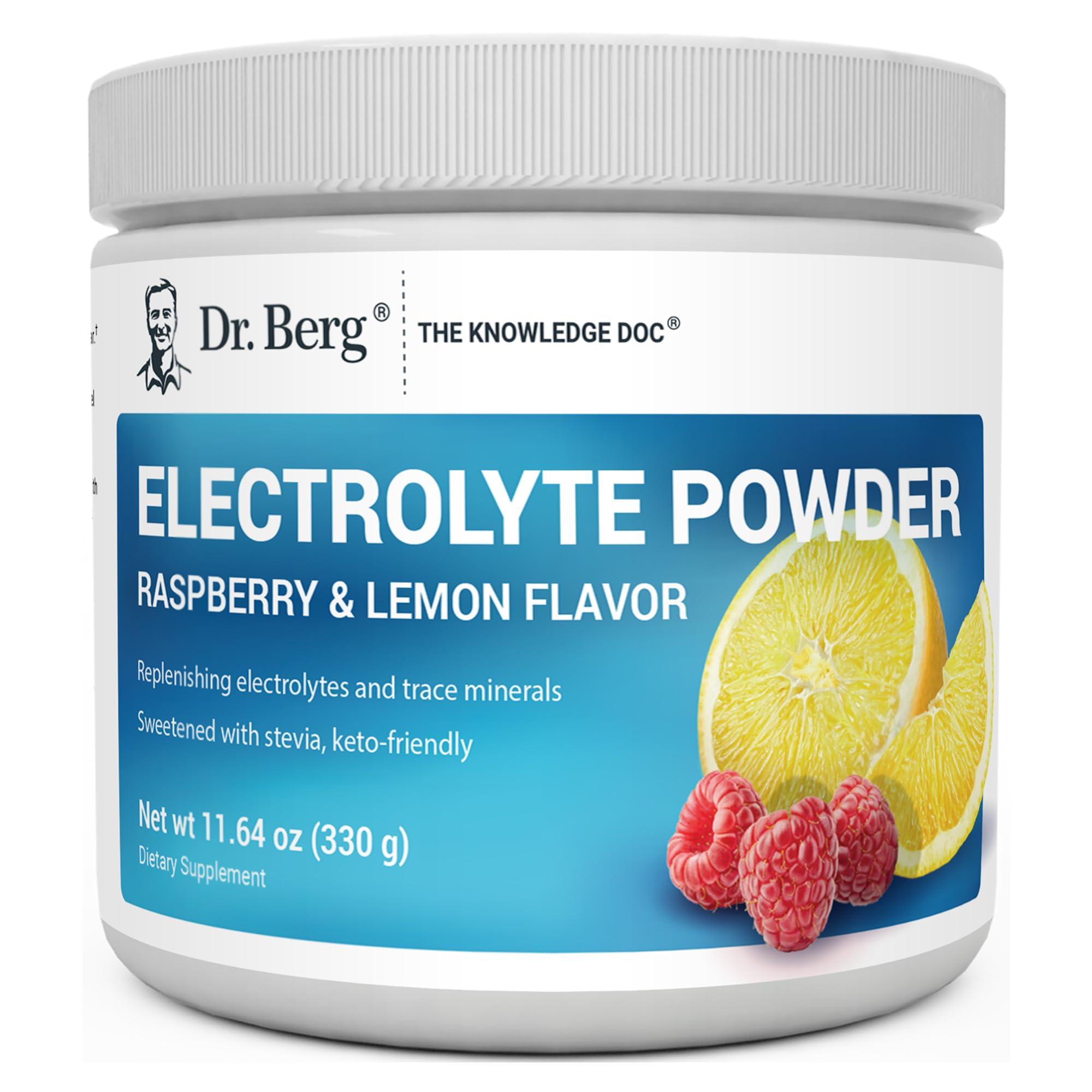 Dr. Berg Nutritionals Dr. Berg Zero Sugar Hydration Keto Electrolyte Powder - Enhanced w/ 1,000mg of Potassium & Real Pink Himalayan Salt (NOT Table Salt) - Raspberry & Lemon Flavor Hydration Drink Supplement - 50 Servings