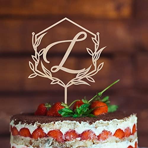 Vinisong Vinisong Personalized Initials Cake Topper Wreath Letter L Cake Topper Wood Monogram Cake Topper Rustic Wedding Cake Topper Birthday Cake Decoration(Design 03,L)