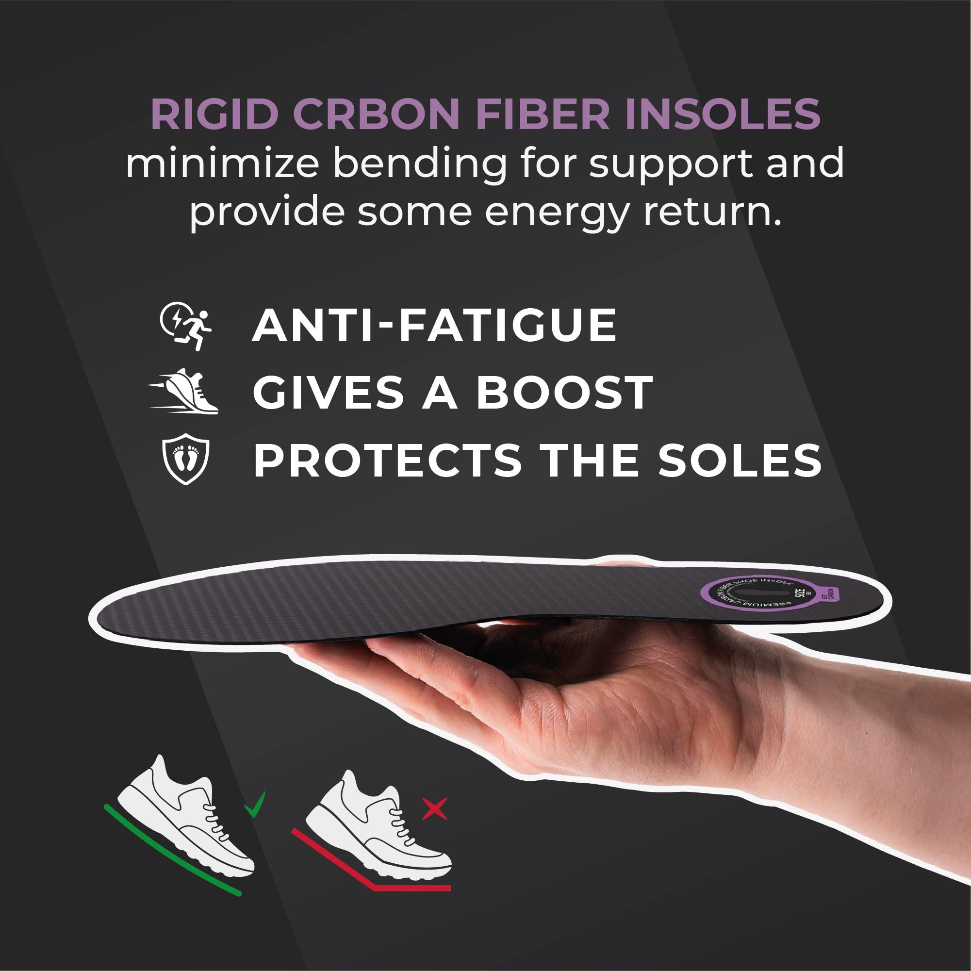 ESTCARBON 2 Piece (Pair) Carbon Fiber Insoles for Men & Women - Carbon Fiber Inserts for Basketball, Volleyball, Hiking,| Fits All Sneakers and Shoes - Enhances Athletic Performance Women 5-5.5, Men\'s 4-4.5