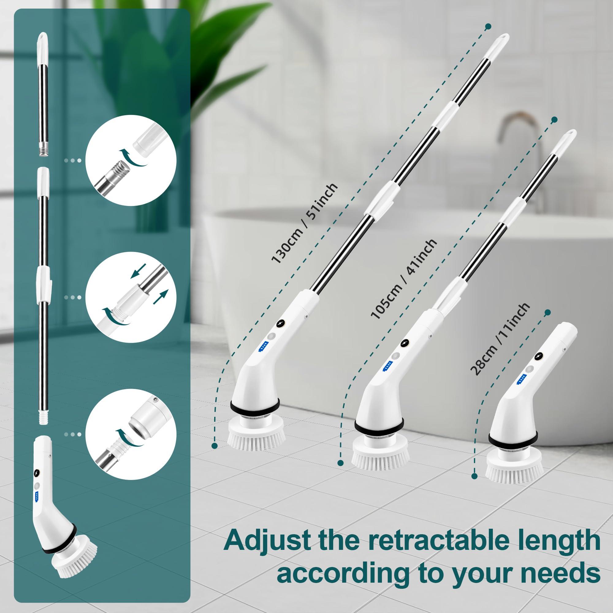 diwaite Diwaite Electric Spin Scrubber, 2 Modes Speed Shower Scrubber up to 400 RPM, Cordless Cleaning Brush with 6 Replaceable Brush Heads and Adjustable Extension Handle for Bathroom, Car, Floor