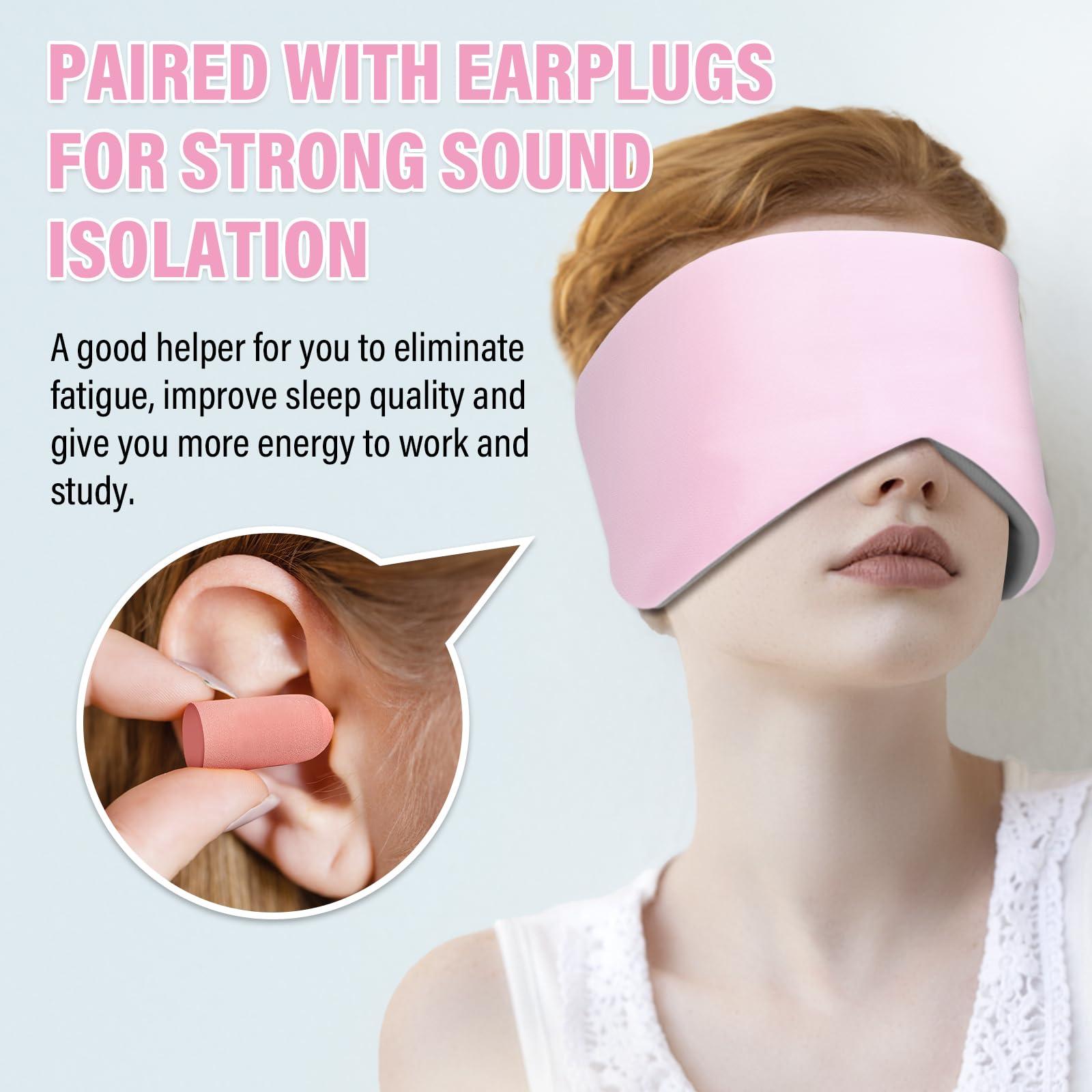 spacepower Sleep Mask, Eye Mask for Sleeping with Heads Adjustable, Earmuffs for Sleep for Men & Women, 2 in 1 Ear Mask and Blindfold, Soft Dual-Sided All-Season Eye Cover for Side Sleepers (Pink)