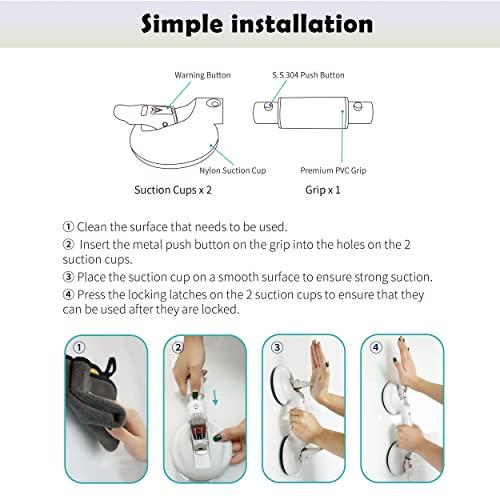 DAREN MEDICAL DAREN MEDICAL Heavy Duty Suction Shower Grab Bar - Toilet Bathroom Bathtub Safety - Shower Handles, Suction Cup Power Up to 250 LB, Perfect for Elderly Seniors(14.5 Inch, Gray Silver)