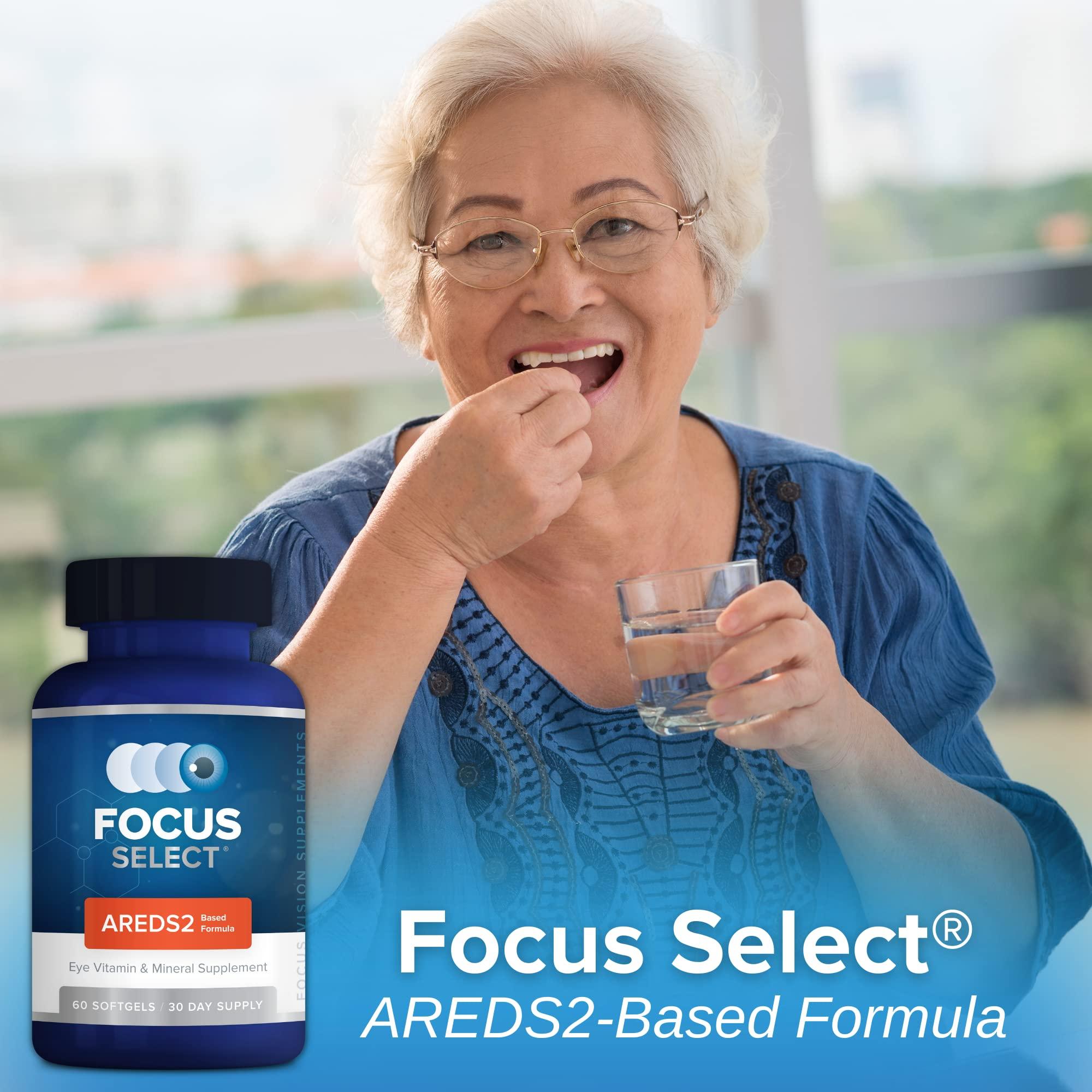 Focus Vision Supplements Focus Select® AREDS2 Based Eye Vitamin-Mineral Supplement - AREDS2 Based Supplement for Eyes (180 ct. 90 Day Supply) - AREDS2 Based Low Zinc Formula - Eye Vision Supplement and Vitamin