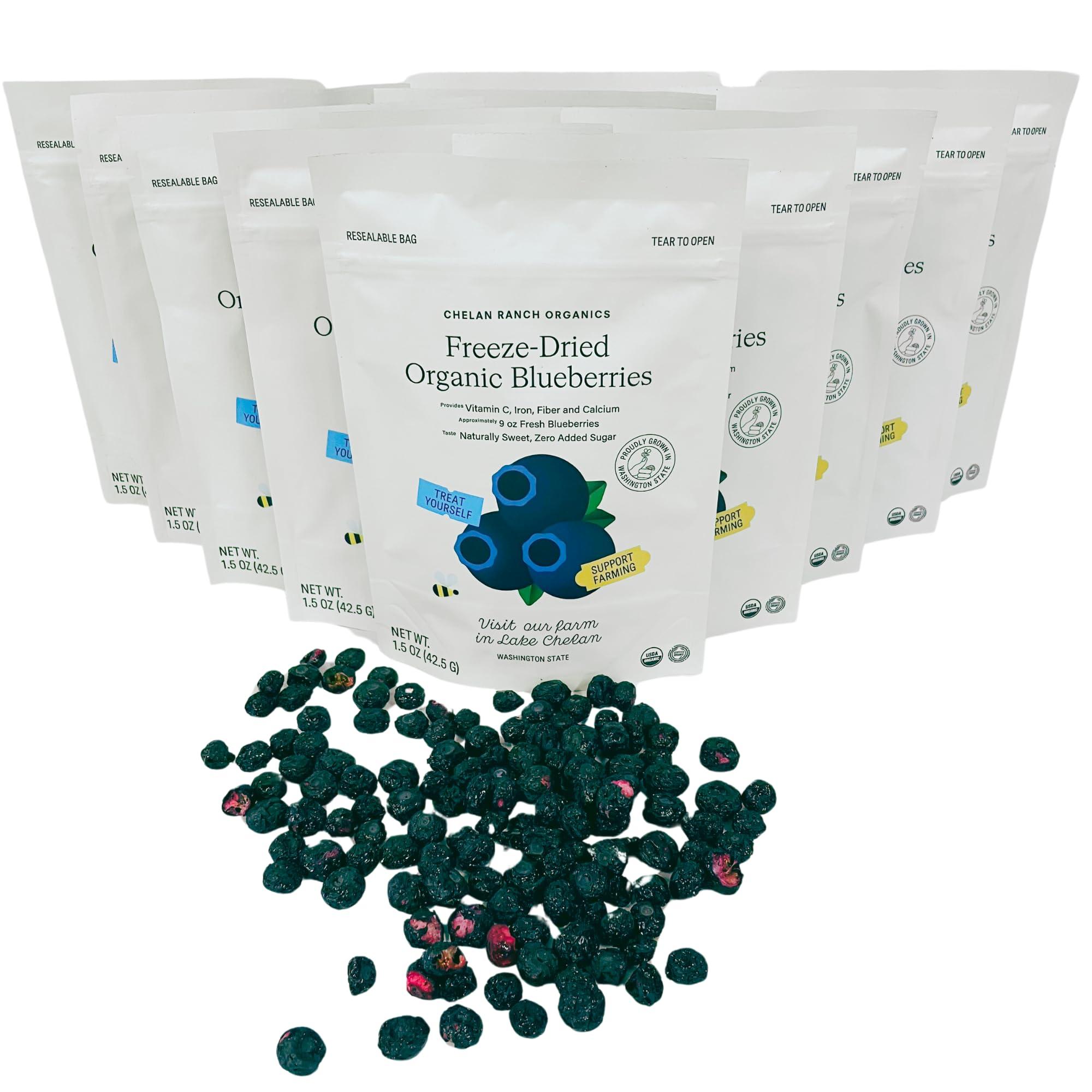 Chelan Beauty Chelan Ranch Organics Premium Freeze-Dried Organic Blueberries, Non-GMO & Vegan, 1.5 Ounce Bag (3-Pack)