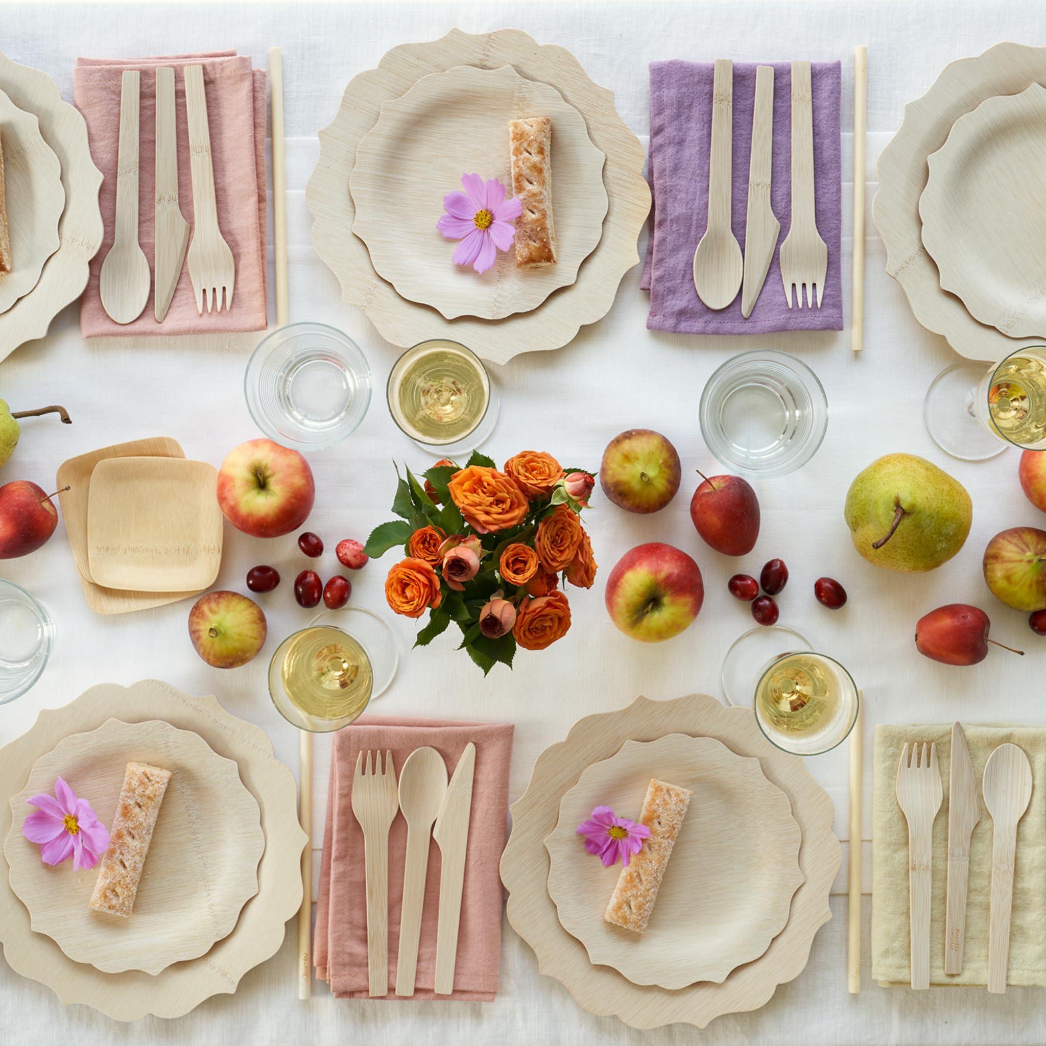 Bambu Bambu Pack of 100-9 Inch Disposable Bamboo Plates Fancy, Biodegradable Eco Friendly Products, Bamboo Disposable Plates for Party, Weddings, and Events, Great For Any Occasion - Bulk Case