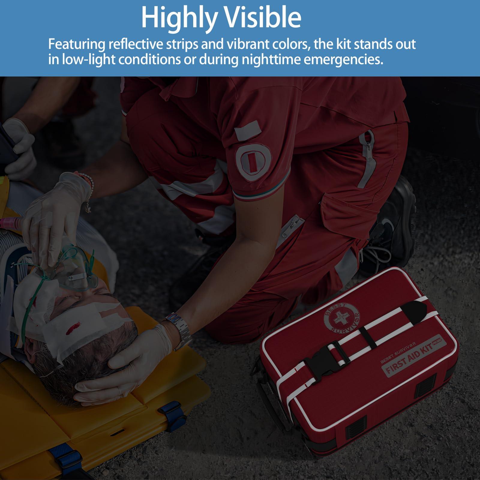 Besst Survivor Upgrade Comprehensive Premium First Aid Kit, Labeled Compartments Trauma Kits with Shoulder Strap, Large Emergencies Medical Kits for Home, Truck, Camping, Sports, Outdoor Emergencies -265 Piece Set