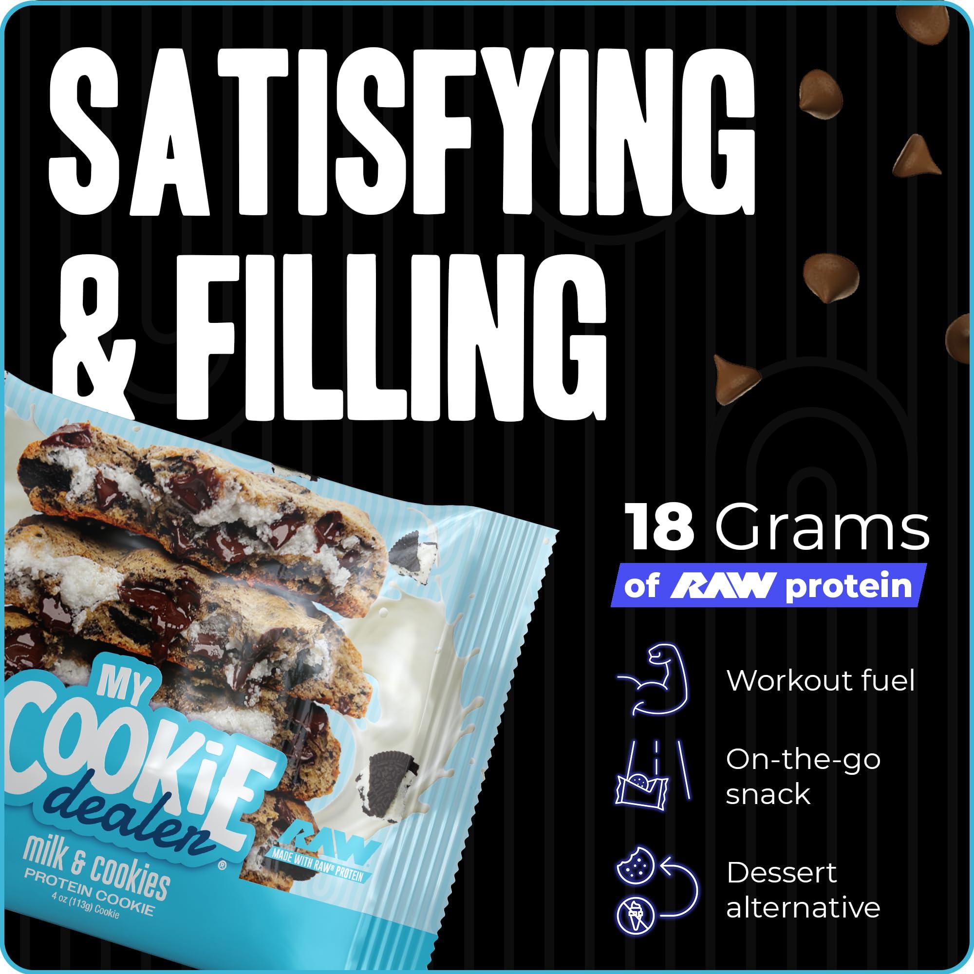 My Cookie Dealer My Cookie Dealer Protein Cookies, Milk and Cookies (3-Pack, 4oz Cookie) - 18g Protein per Cookie (Made with RAW Nutrition Protein) - Individually Wrapped Travel Snacks