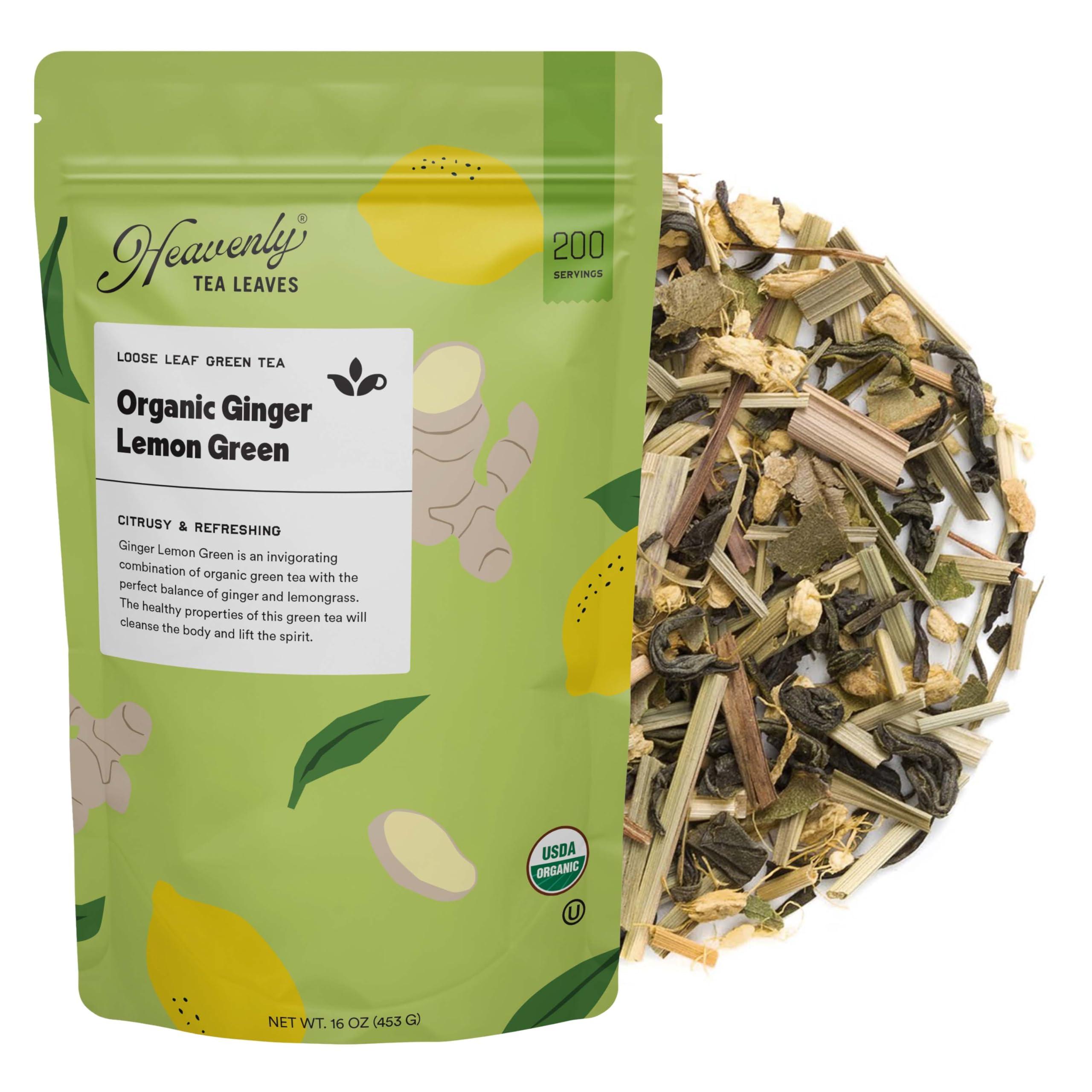 Heavenly Tea Leaves Heavenly Tea Leaves Organic Ginger Lemon Green, Bulk Loose Leaf Green Tea, 1 Lb. (Approx. 200 Servings) - Antioxidant & Immune Boosting, Hot or Iced Tea, Great Natural Energy Source