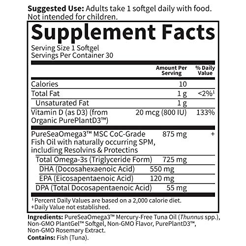 Garden of Life Garden of Life Dr. Formulated Prenatal DHA Fish Oil - 550mg DHA & DPA in Triglyceride Form 100% DV Vitamin D3, Single Source, Mercury Free Omega 3 DHA Supplements for Women's Health, 30 Softgels