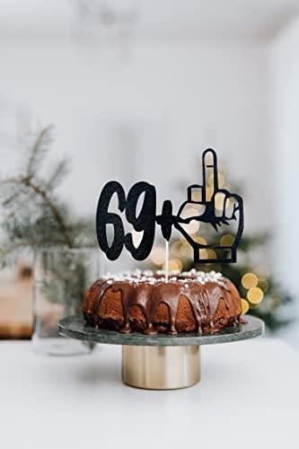 TzTwodcaz Happy 70th Birthday Cake Topper - 69+1 Middle Finger Cake Topper - Funny Seventy Years Old Birthday Party Supplies