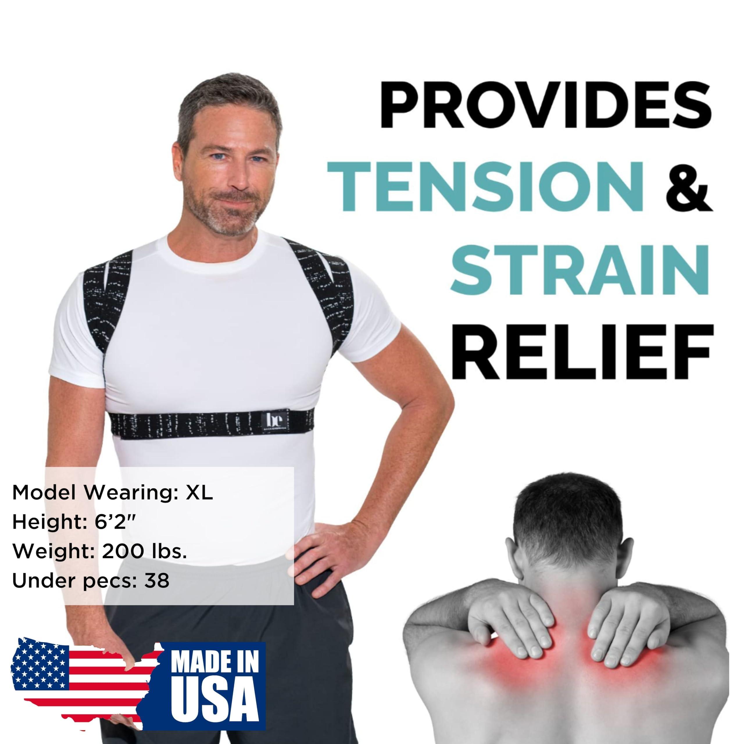 BackEmbrace BackEmbrace Posture Corrector for Women and Men - Made in USA - Slim and Adjustable Shoulder Brace - Back Brace for Back Pain Relief- Black Drizzle Medium