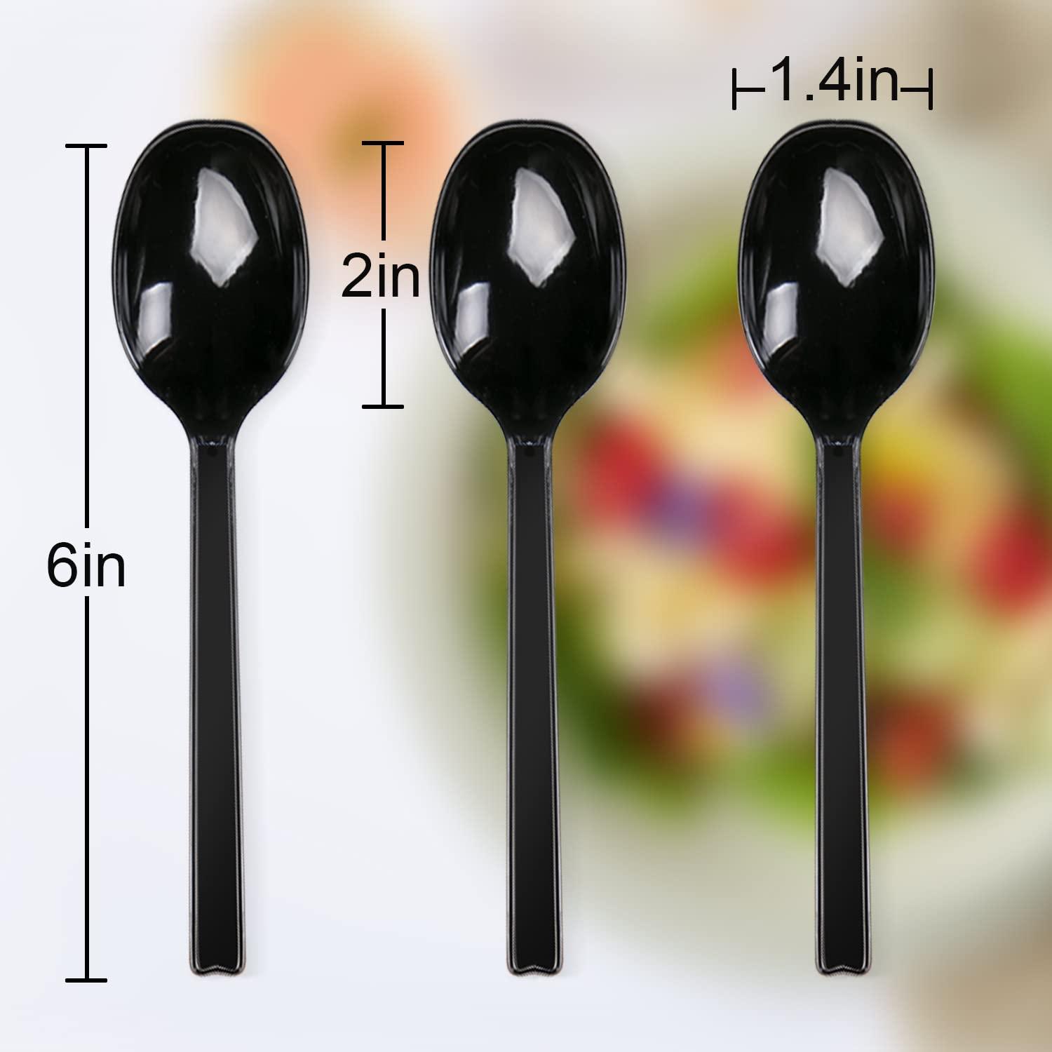 Hokeding Plastic Spoons Disposable Individually Wrapped Spoons 100 Commercial Take Away Spoons,Reusable Plastic Spoons for Outdoors, Party Supplies,Home, Office Use(Black)
