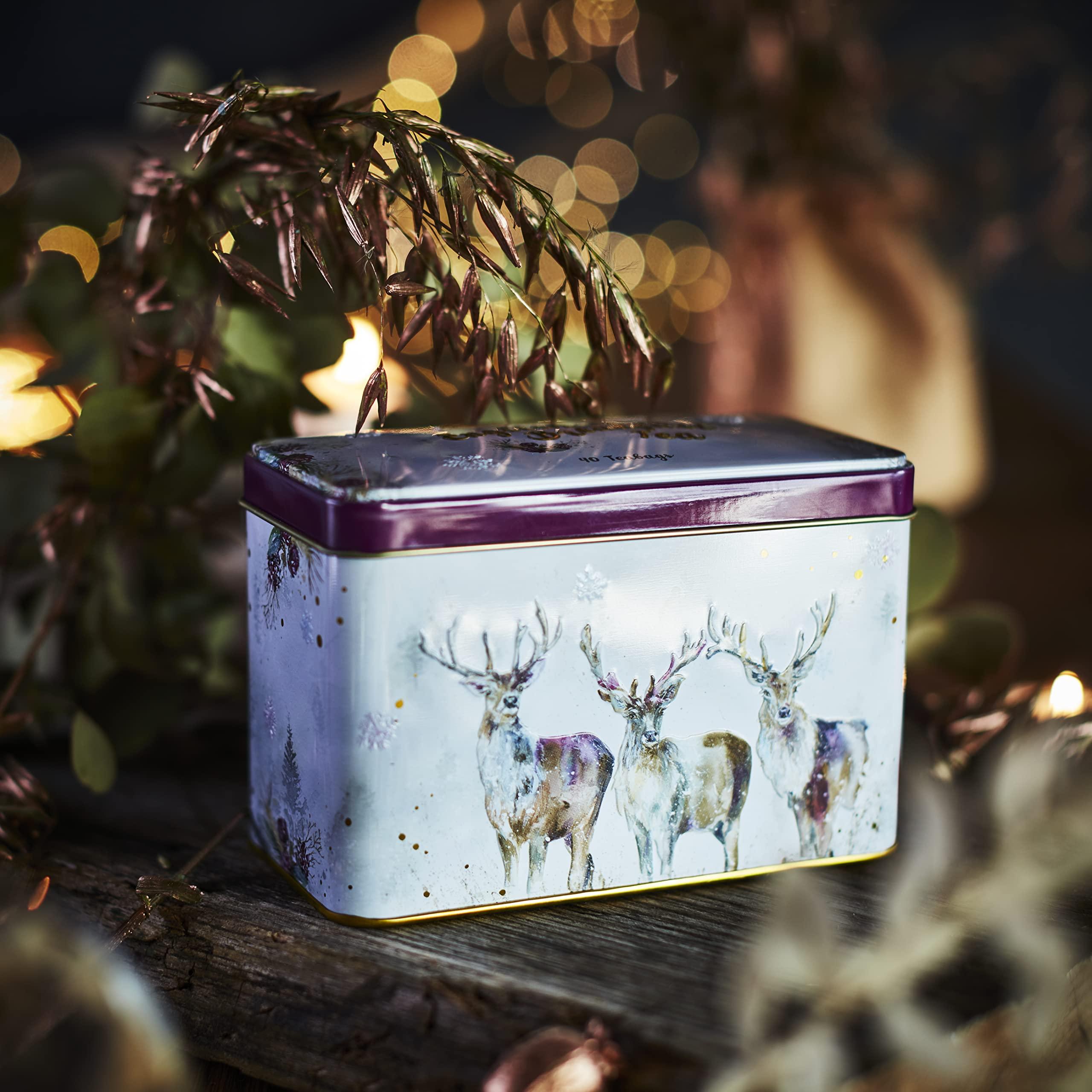 New English Teas New English Teas English Breakfast Christmas Tea Gift Set, Stag Design Tin with 40 English Breakfast Tea Bags