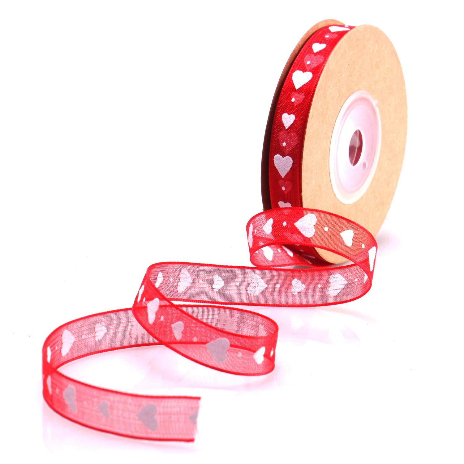 Mayam Mayam Valentine\'s Day Ribbons Heart Ribbons Craft Ribbons for ValentineWedding Craft, 2 Rolls (red and White)