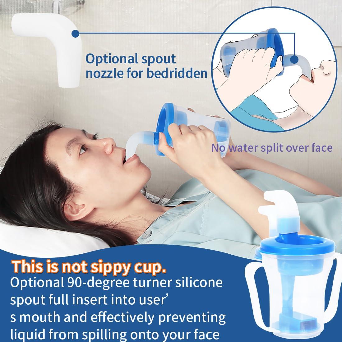 Ehucon Ehucon Dysphagia Regulating Drinking Cup, Prevent Choking for Dysphagia/Dementia/Elderly,Dispenses 5~10cc or 10~15cc of Liquid Each time,Spill-Proof (Blue-Pack of 1 Count)