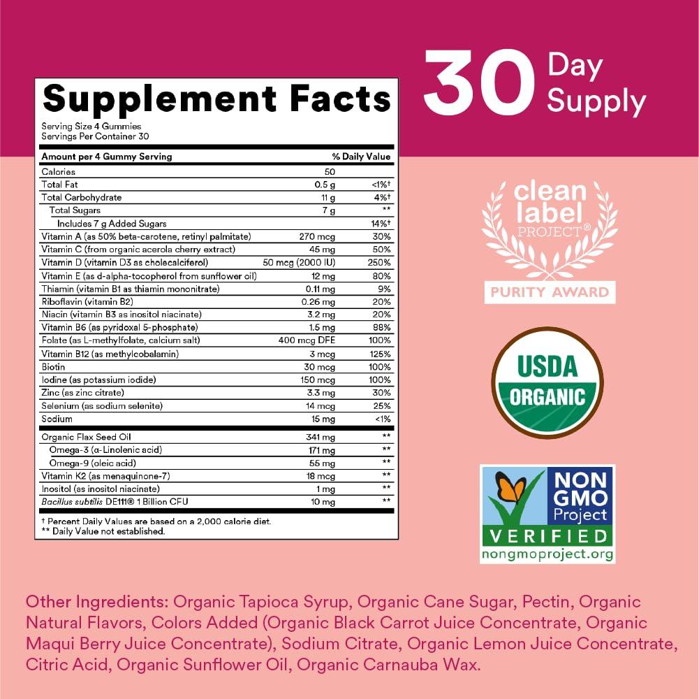 SmartyPants SmartyPants Organic Women\'s and Toddler Multivitamin Gummies with Probiotics, Omega 3, Vitamins D3, B12, C, A, K, Zinc and More, Gluten Free, 120 and 60 Count