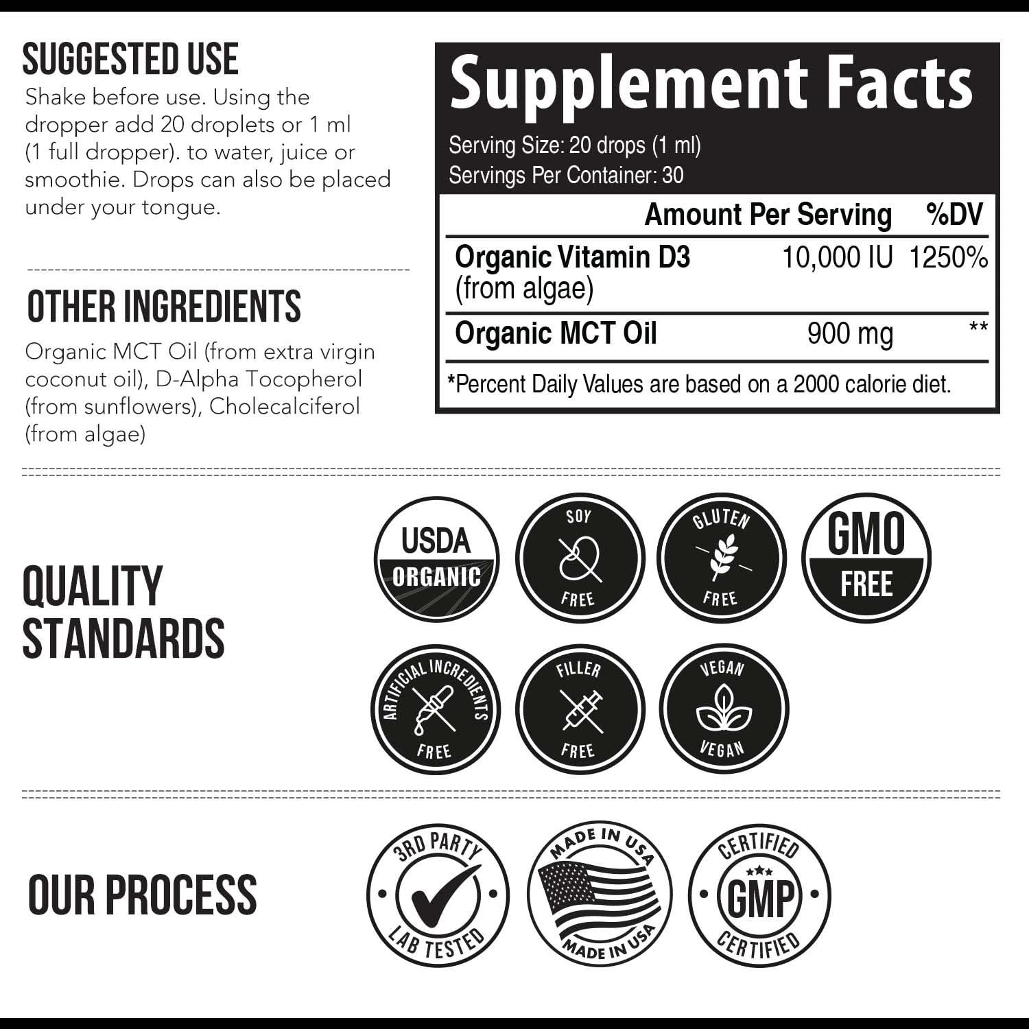 Triquetra Health Organic Vitamin D3 10,000 IU - Plant D3, Vegan, Max Strength Sublingual Liquid D3 Drops - 200% Higher Absorption, 100% Plant-Based Cholecalciferol Form & Vegan D3, Adjustable Dosing (30 Servings)