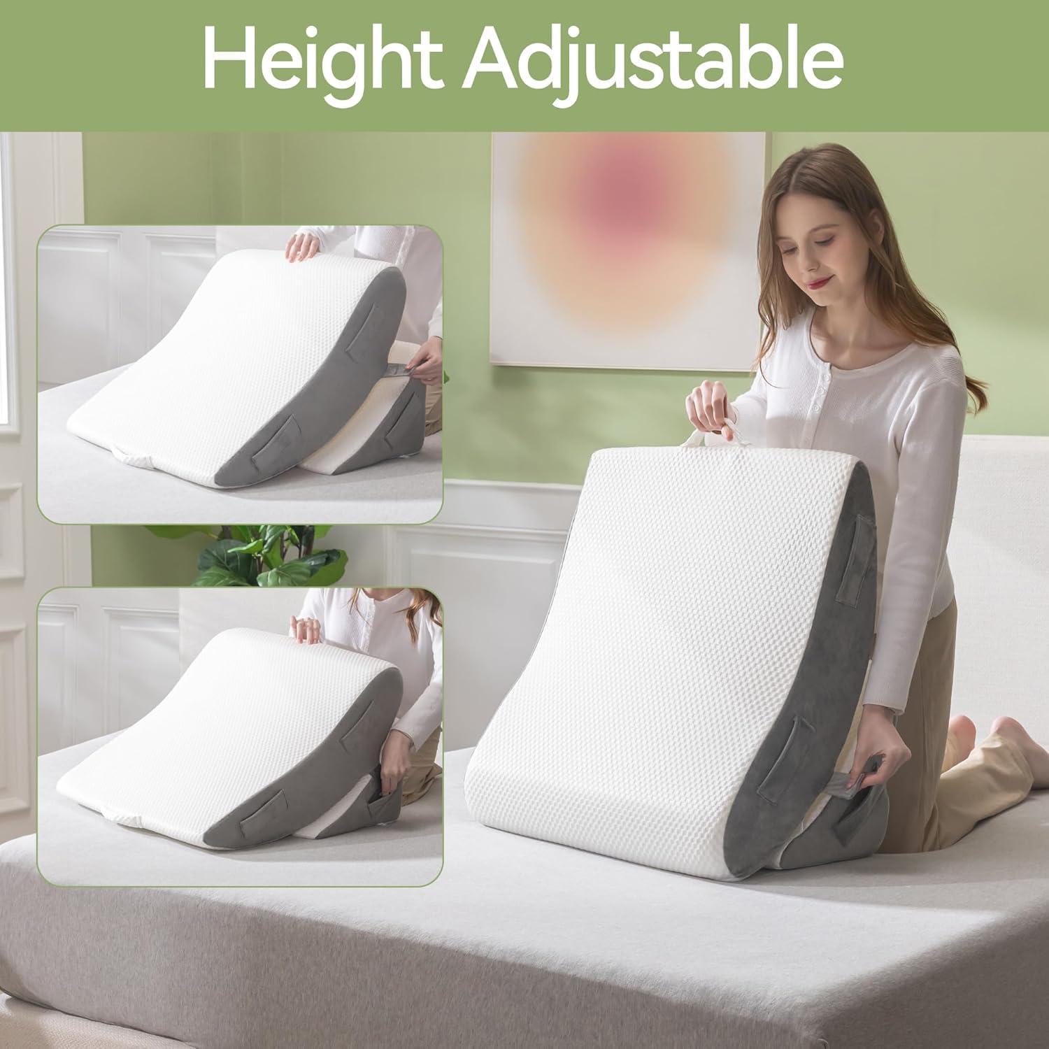 WEUP 4pcs Orthopedic Bed Wedge Pillow Set, Post Surgery Pillow with Vacuum Bags, Memory Foam Wedge Pillows for Back, Neck & Leg Pain Relief, Adjustable Bed Wedge Pillows for Sleeping, Acid Reflux