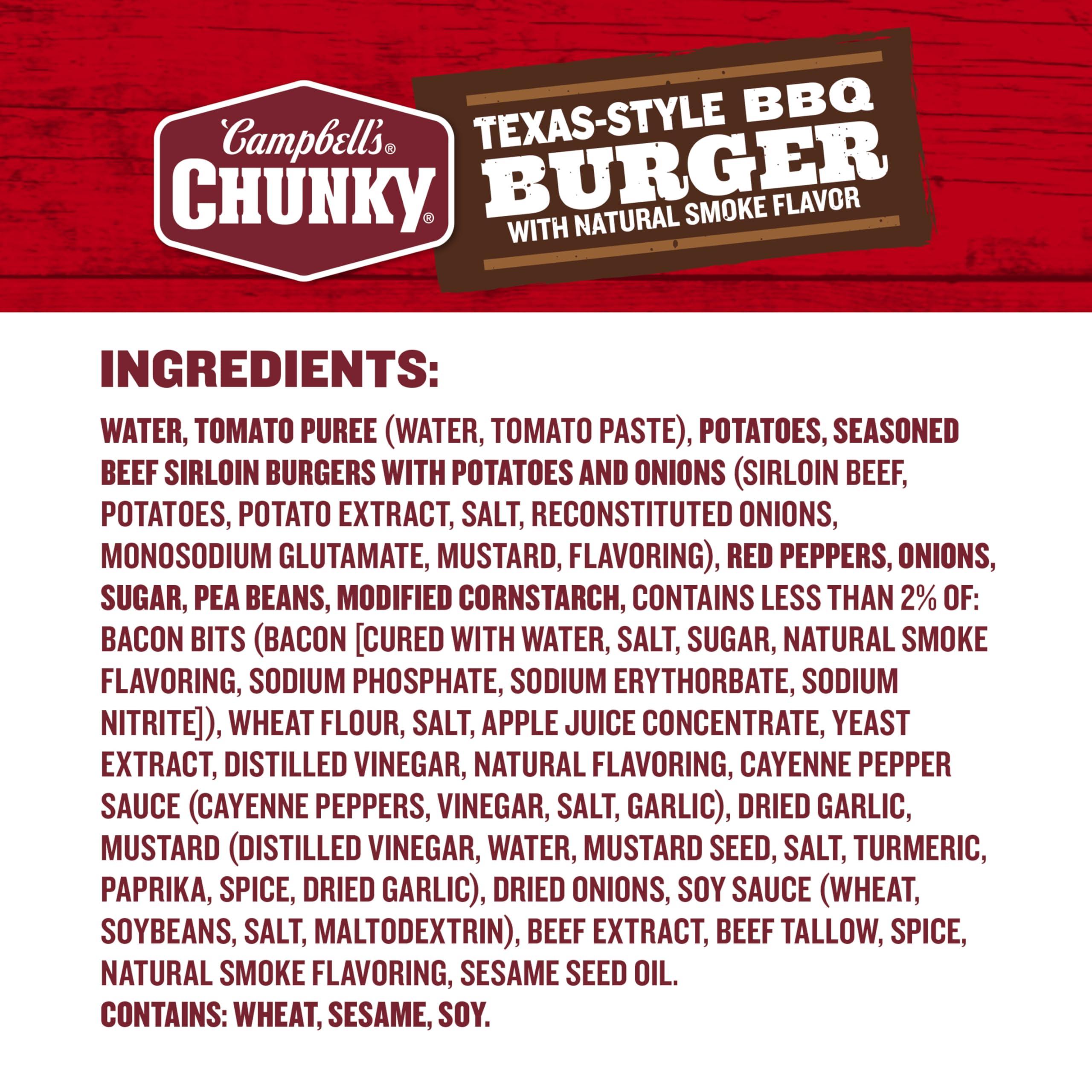 Campbell\'s Campbells Chunky Soup, Texas-Style BBQ Burger with Natural Smoke Flavor, 18.8 oz Can