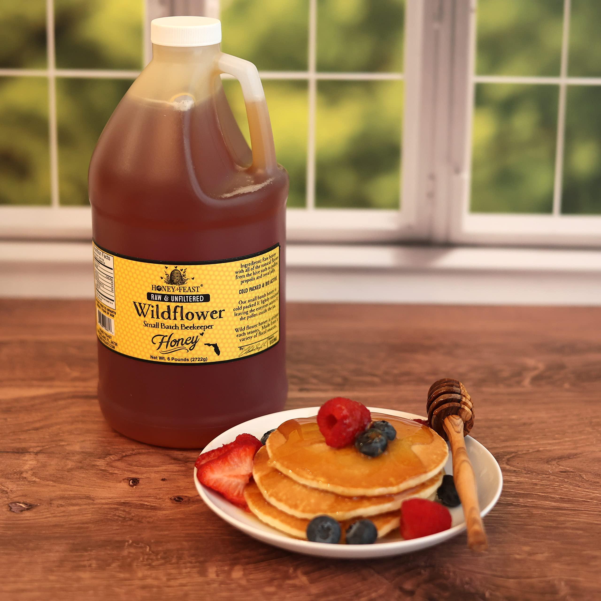 Honey Feast HONEY FEAST Wildflower Honey - 6 Pounds (1/2 Gallon) Bulk Honey, All Natural, Unfiltered, Unheated Honey, Perfect for Sweetening & Baking
