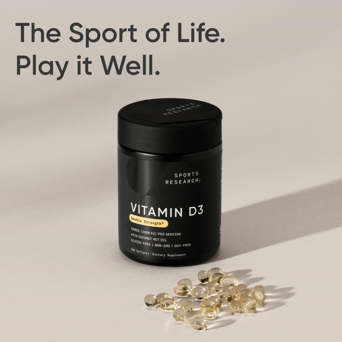Sports Research Sports Research Vitamin D3 2000iu (50mcg) w/Coconut MCT Oil - High Potency Vitamin D Supplement for Immune & Bone Support - Gluten Free Non-GMO Soy Free 360 Count Softgels