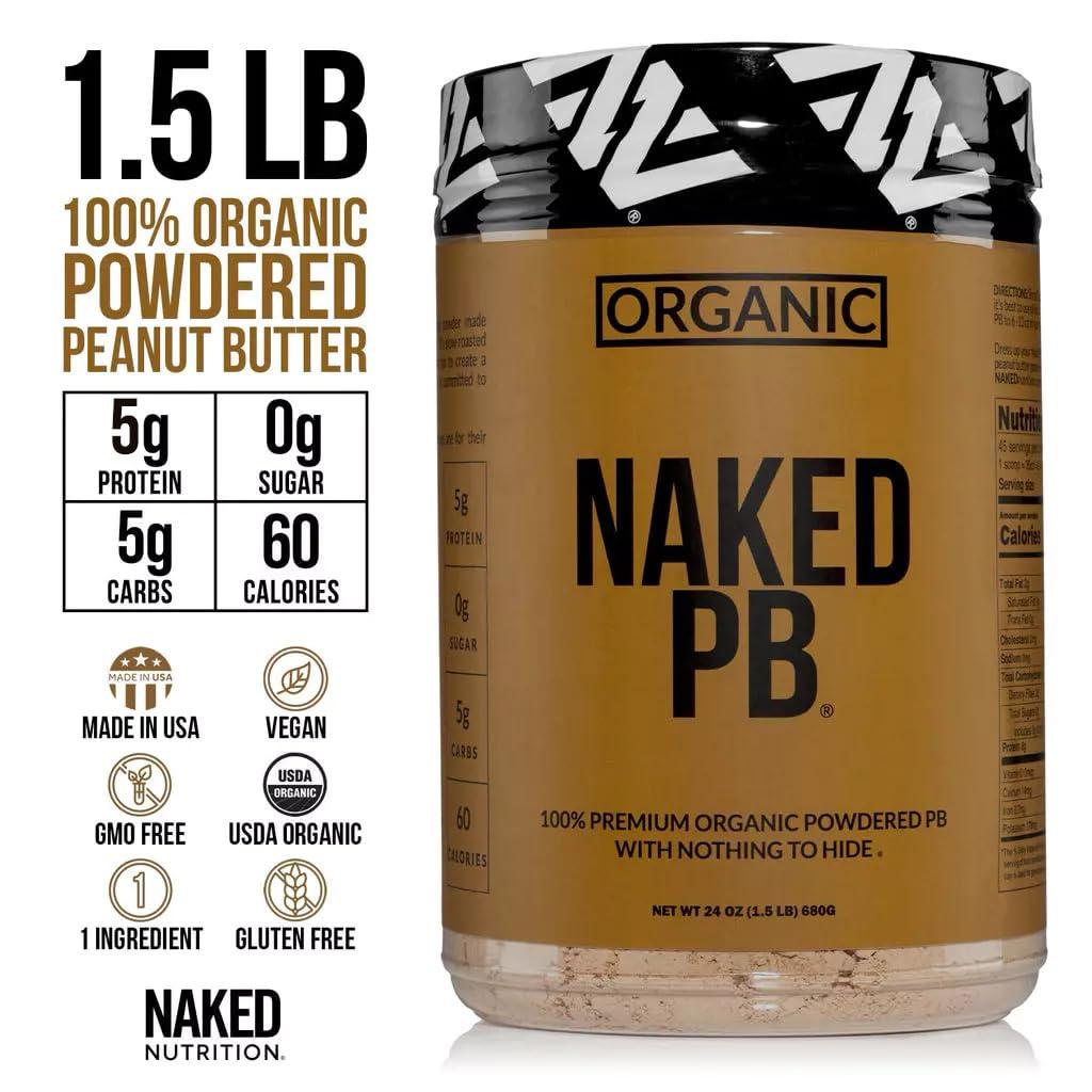 Naked Nutrition Organic Powdered Peanut Butter from US Farms Bulk, Only 1 Ingredient - Roasted Peanuts, Vegan, No Additives, Preservative Free, No Salt, No Sugar - 45 Servings - NAKED PB