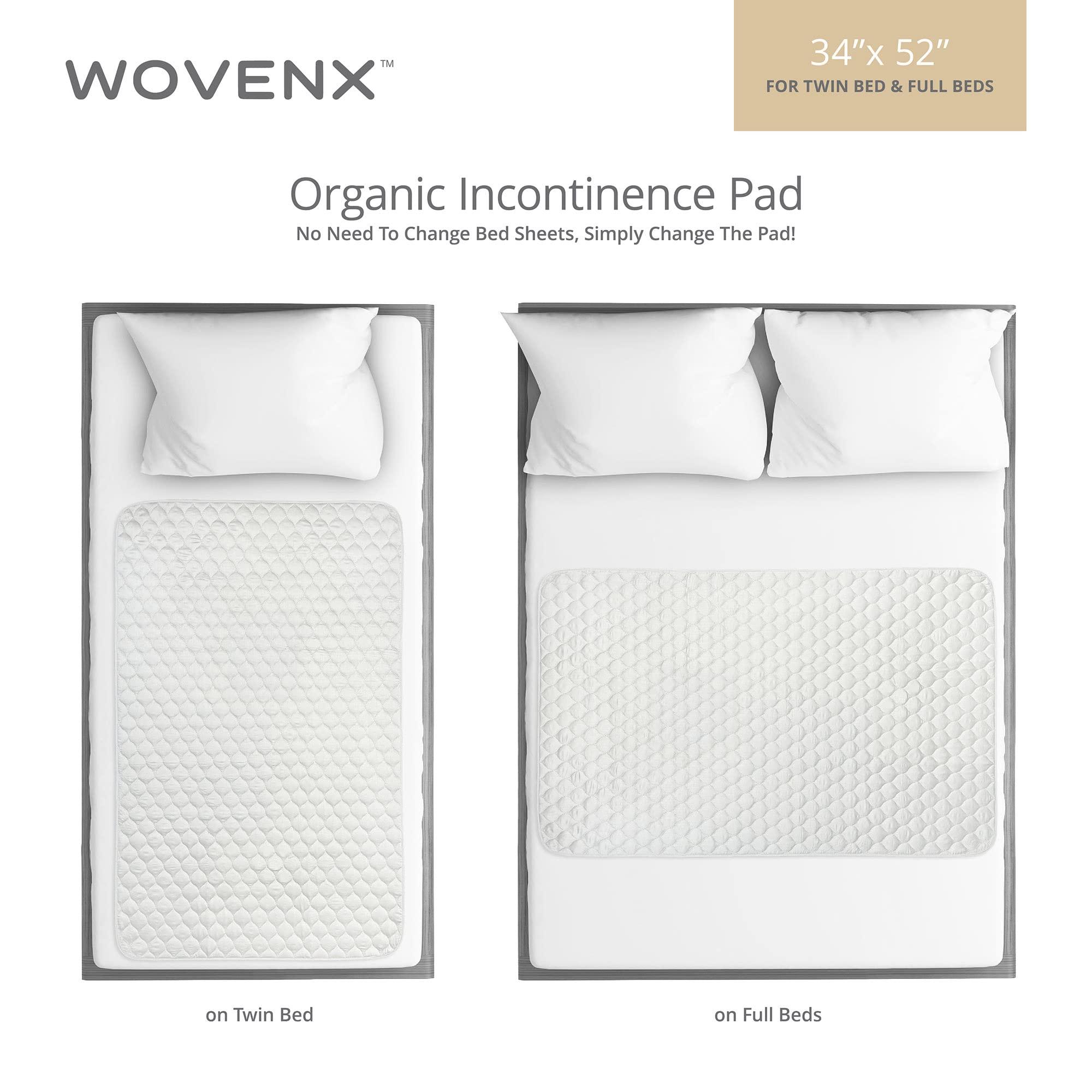 wovenx WOVENX Organic Incontinence Pads for Kids & Toddlers - 5 Layer Waterproof Protectors for Overnight Bed Wetting - Reusable & Washable Pee Pads - Fits Twin to Full Size Beds - 34\" x 52\" White