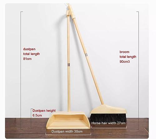 VIDECOR VIDECOR Wooden Broom and Dustpan Long Handle Bristles Upright Set for Home Kitchen Lobby,Household Dust Pan Combo, for Indoor Outdoor Household Cleaning and Sweeping