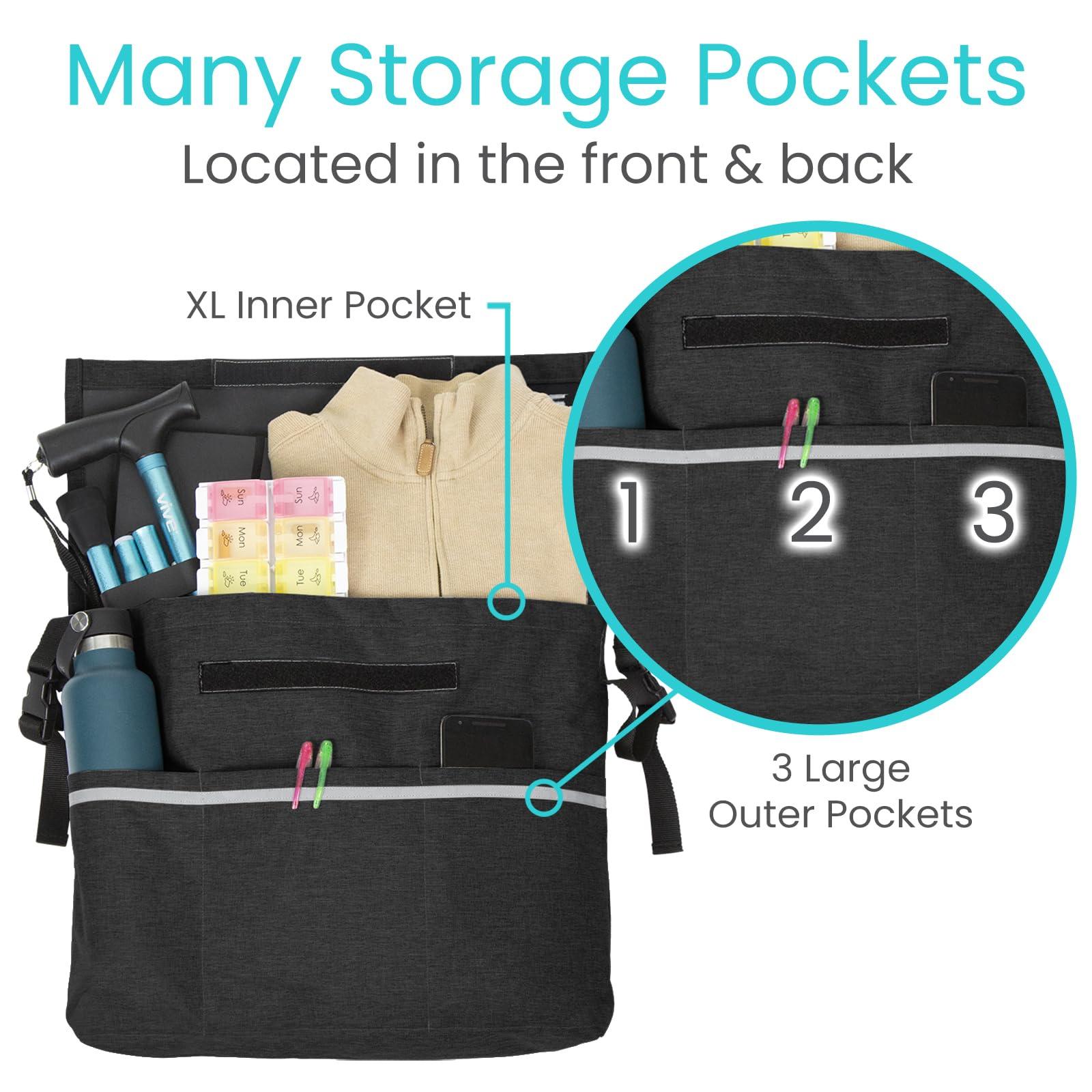 Vive Vive XL Wheelchair Bag - Waterproof, Scratch-Resistant, Double-Stitched, Machine Washable Accessory for Adults, Seniors, 15 Colors - Storage Walker Backpack to Hang on Back of Wheel Chair