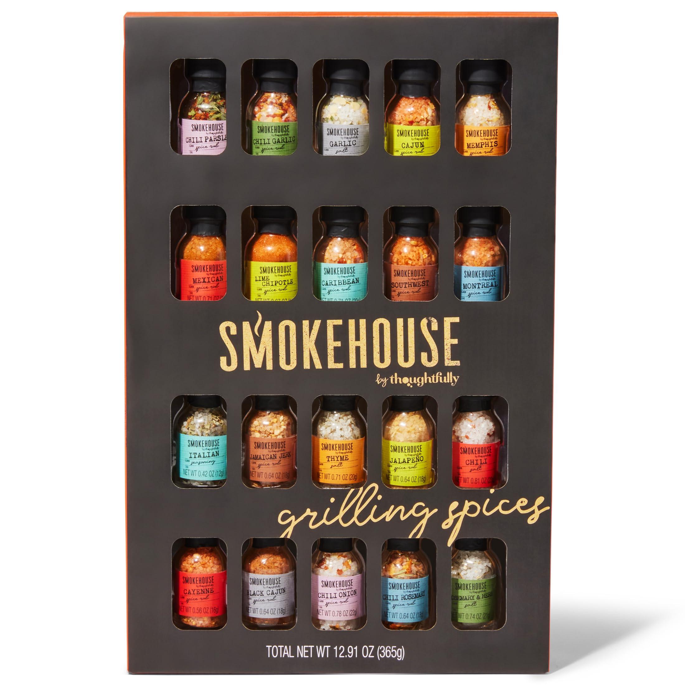 Thoughtfully Smokehouse by Thoughtfully Ultimate Grilling Spice Set, Grill Seasoning Gift Set Flavors Include Chili Garlic, Rosemary and Herb, Lime Chipotle, Cajun Seasoning and More, Pack of 20