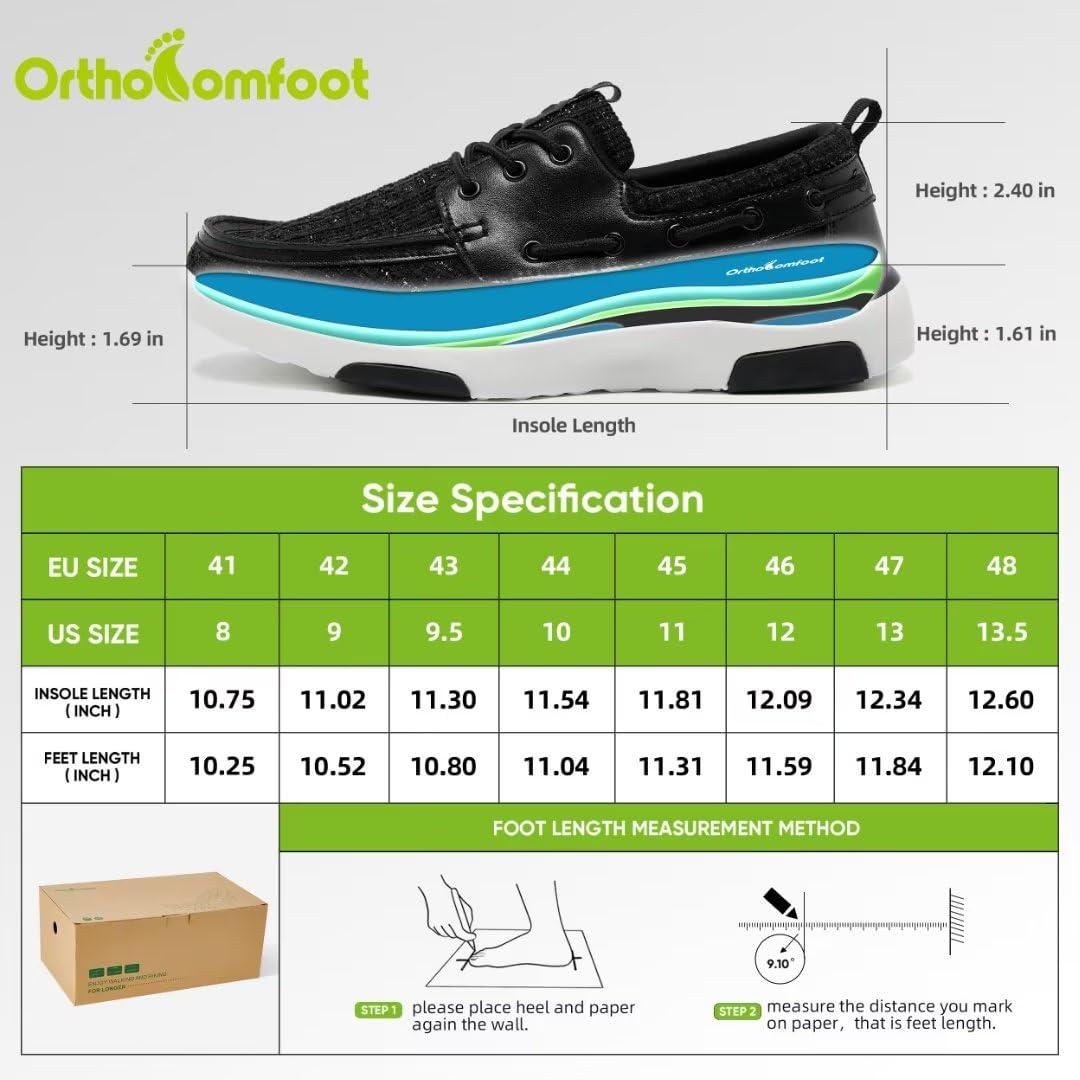 OrthoComfoot Men\'s Orthopedic Slip-On Loafers Walking Shoes: Cute Plantar Fasciitis Shoes for Foot and Heel Pain Relief, Stability Supportive Genuine Leather Shoes for High Arch Black Size 13.5