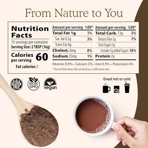 Real Mushrooms Real Mushrooms Organic Hot Chocolate Mix with 5 Defenders Turkey Tail, Chaga, Maitake, Shiitake, Reishi Mushroom - Cacao Powder Vegan Supplement, Gluten-Free, 15 Servings