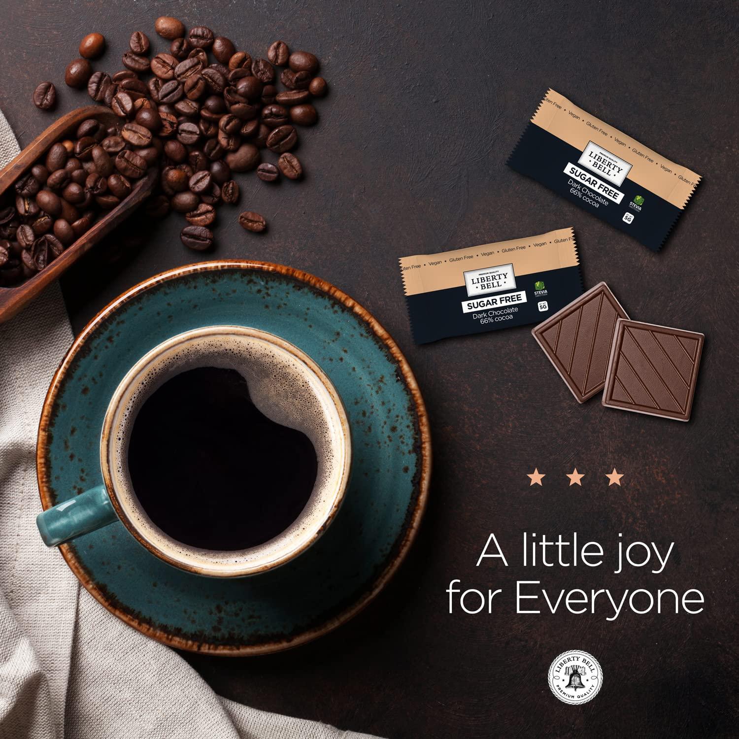 LIBERTY BELL Zero Sugar Dark Chocolate Squares 66% Cocoa, Vegan, Gluten-Free, Stevia Sweetened Candy Bars, 45 Count