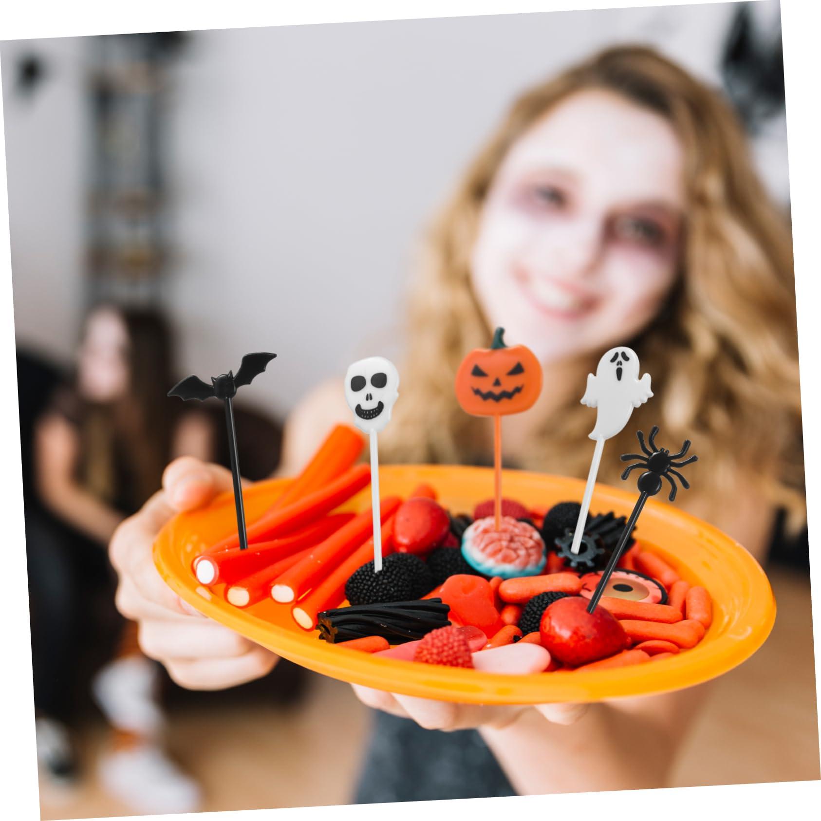 UPKOCH 54 Pcs Halloween Cake Fruit Pick Fruit Fork Cake Toppers Cupcake Flag Halloween Dessert Flag Halloween Cake Flag Cake Topper Decor Pumpkin Dessert Topper Creative Dessert Toppers