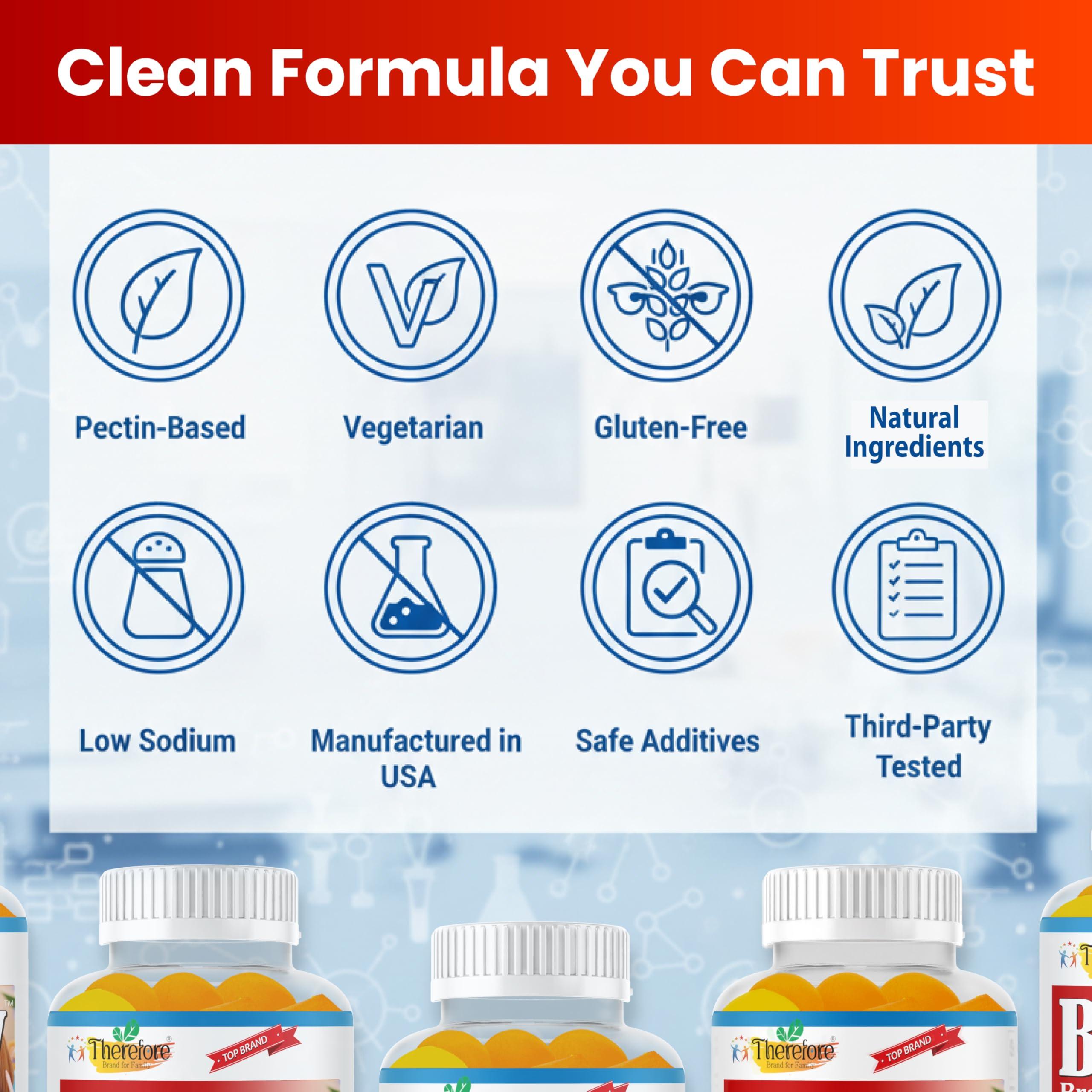 Therefore B.Brainy Brain Focus Gummies for Kids & Teens, Attentive Child Supplement, Brain Focus Vitamins for Kids & Teens, Vegan Omega 3 EPA/DHA, Support Memory, Clarity, Concentration, Low Sugar 60 Gummies