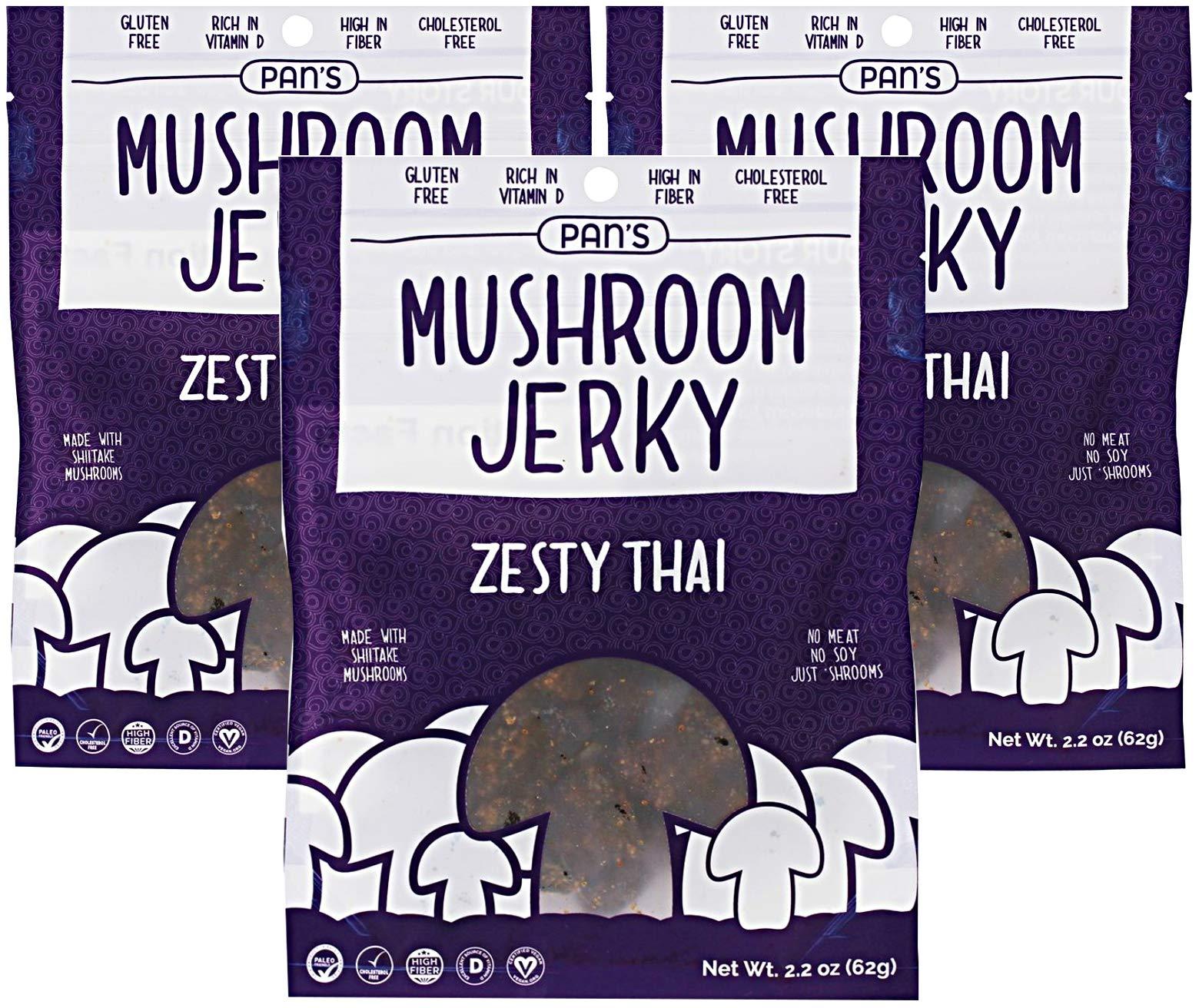 Pan's Pan's, Mushroom Jerky, Zesty Thai Flavor (Meat-free), 2.20 oz (Pack of 3)