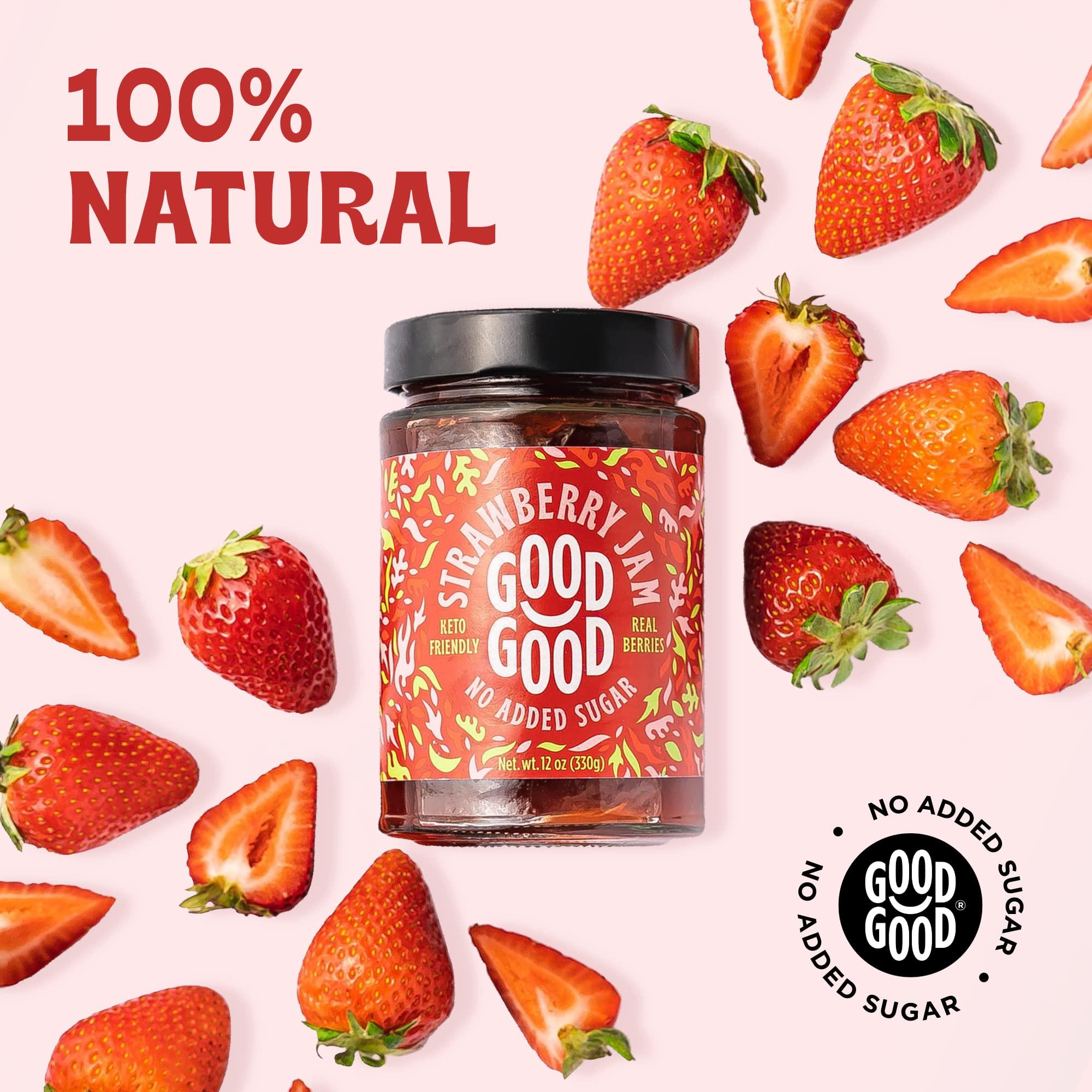 GOOD GOOD NATURAL SWEETNESS GOOD GOOD No Added Sugar Strawberry Jam - Keto Friendly Jelly - Low Carb, Low-Calorie and Vegan - Diabetic Friendly - 12oz / 330g (Pack of 4)