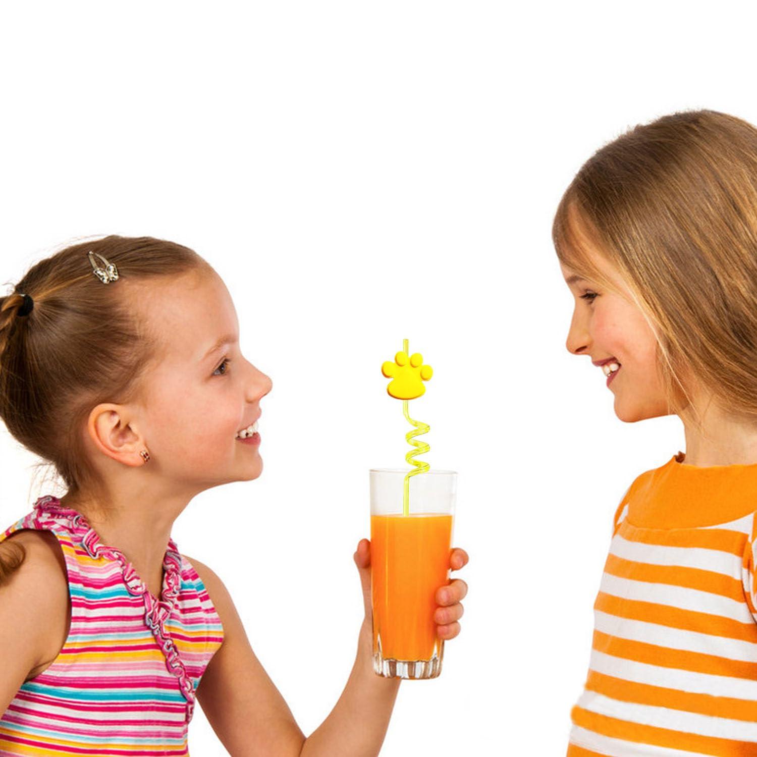 DFCROMI Paw Straws Birthday Party Decorations Supplies, 24pcs Paw Print Patrol Reusable Plastic Fun Cute Crazy Silly Drinking Straws+2pcs Cleaning Brush for Pet Dog Puppy Pals Cat Birthday Suppliers Favors