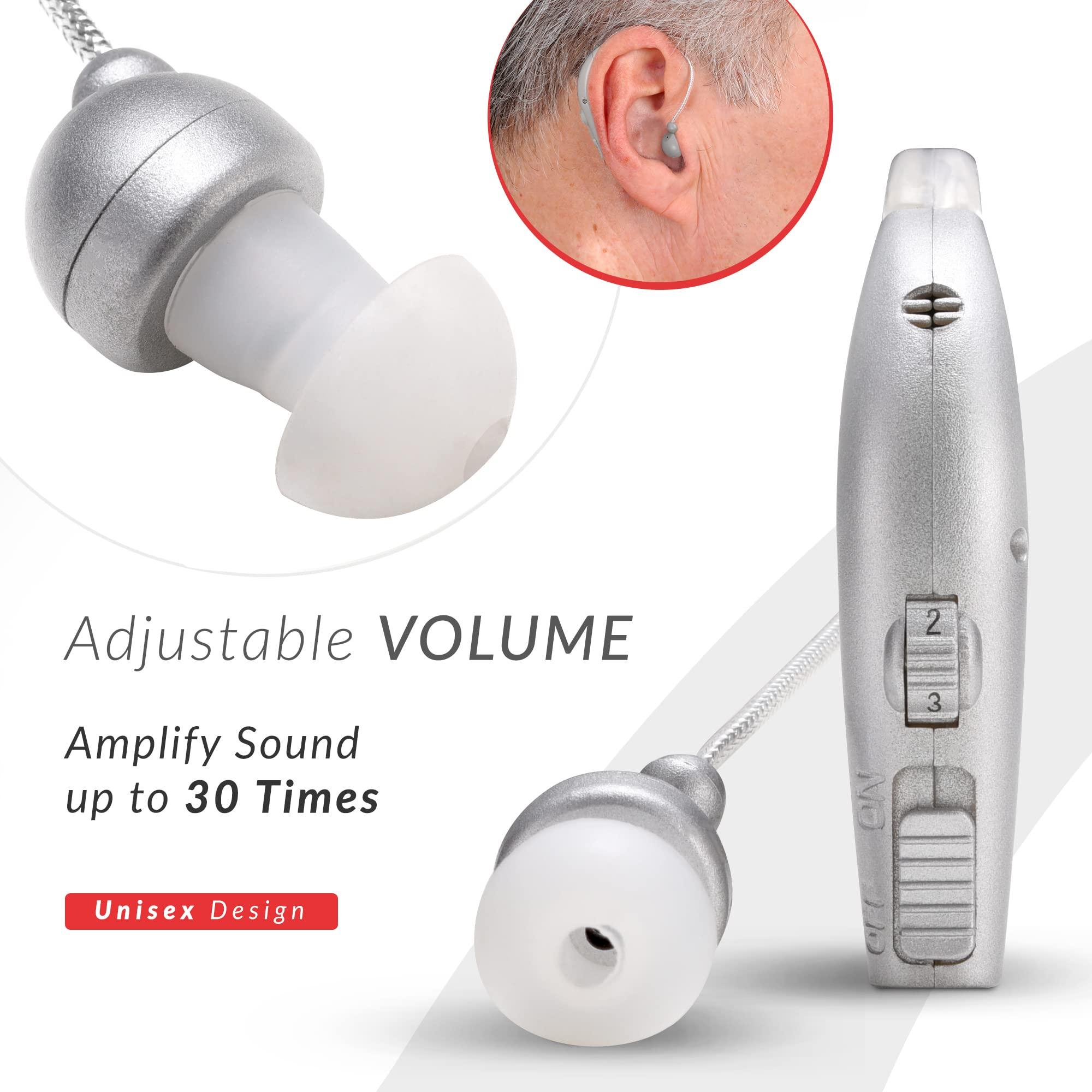 MSA 30X MSA PRO Sound Amplifier, Amplifies Sound by 30 Times, Alternative to Hearing Aids for Seniors, Up to 20 Hours Continuous Use, Lightweight, Nearly Invisible, Adjustable Volume, Fast Charging, Silver, 1ct