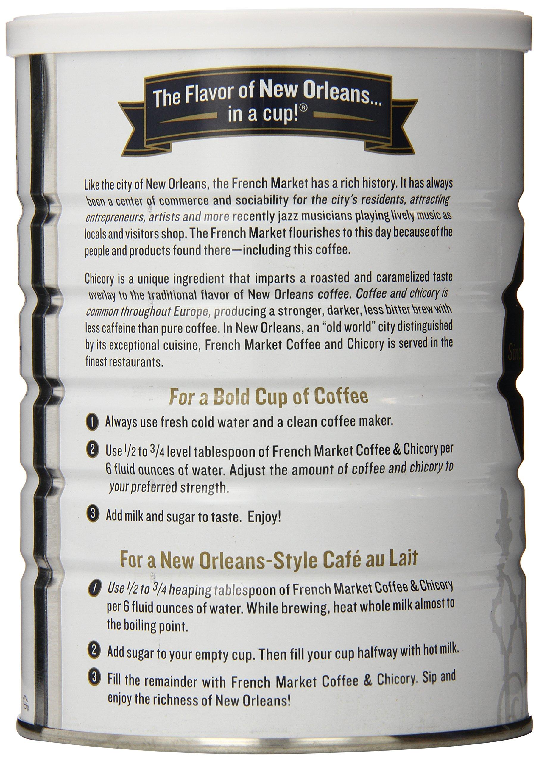 FRENCH MARKET French Market Coffee, Coffee & Chicory Restaurant Blend, Medium-Dark Roast Ground Coffee, 12-Ounce Metal Can (Pack of 4)